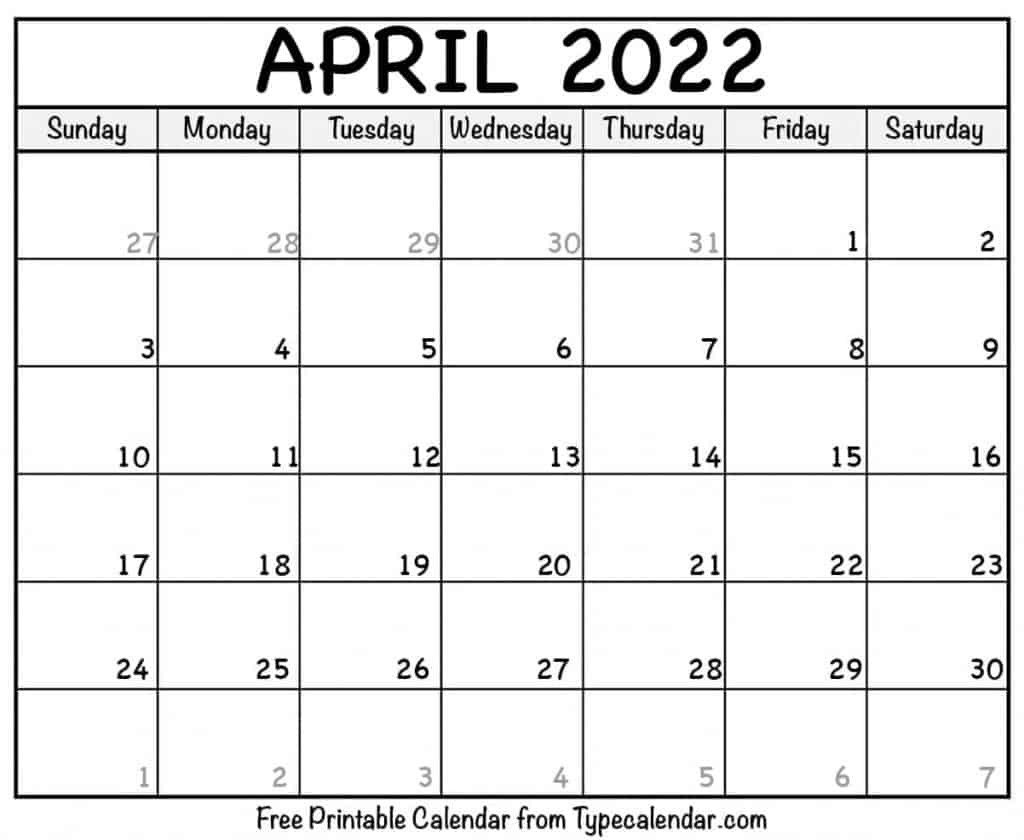 Free Printable April 2022 Calendars  April Printable Calendar 2022