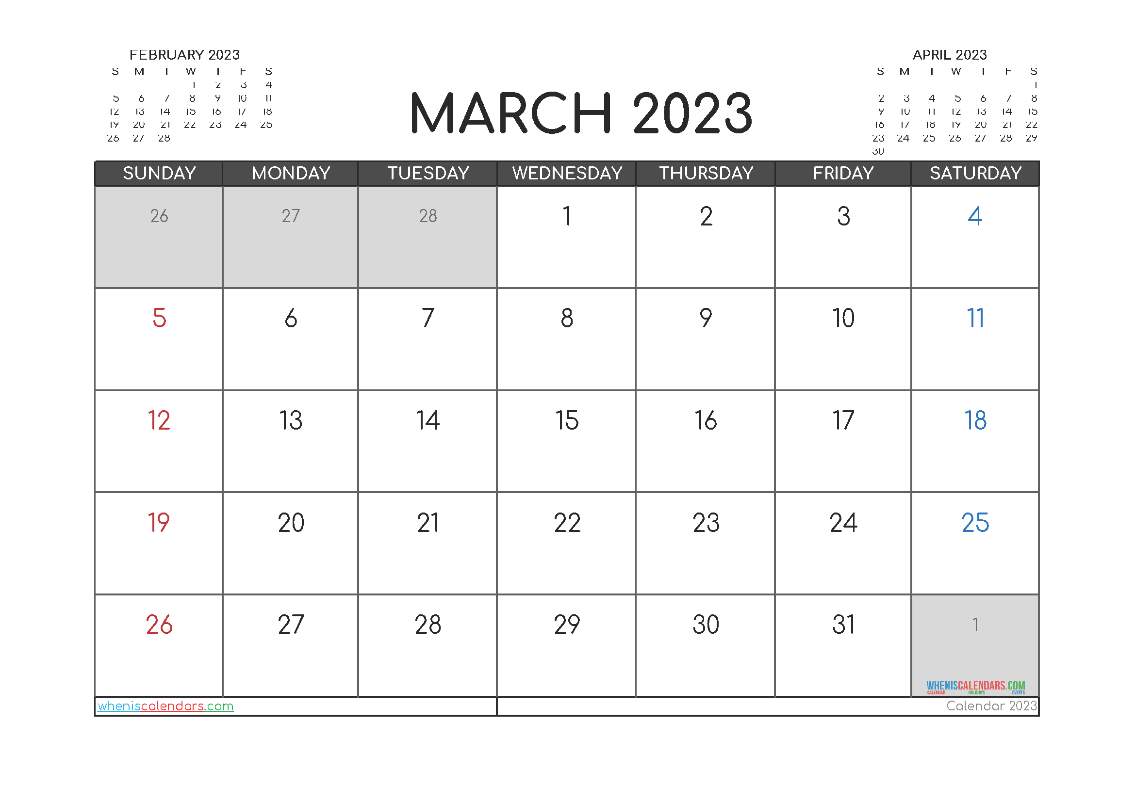 Free Printable April 2023 Calendar - 12 Templates  Free Printable Calendar April 2022 To March 2023