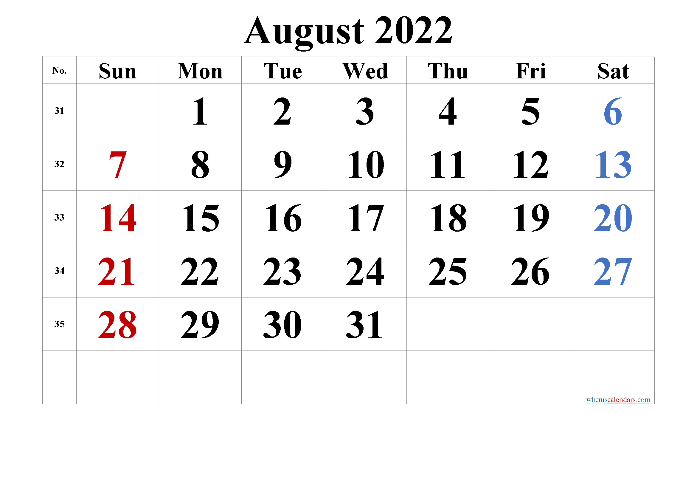 Free Printable August 2022 Calendar (Pdf And Png)  2022 Calendar Printable Saturday Start