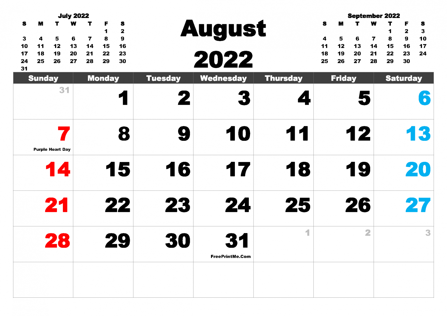 Free Printable August 2022 Calendar With Holidays Pdf, Png  December 2022 Calendar Page