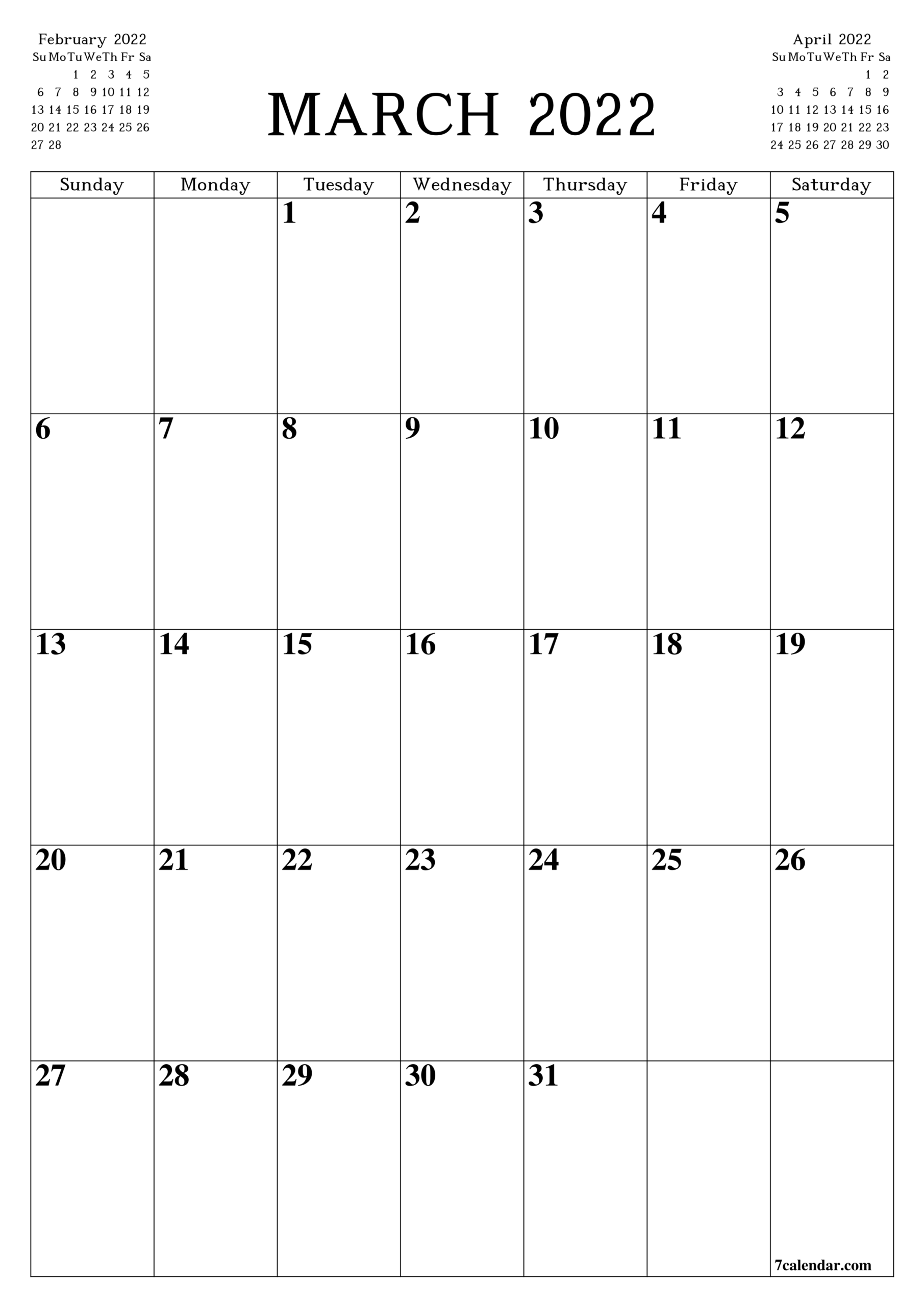 Free Printable Blank Monthly Calendar And Planner For  Jan Feb Mar April 2022 Calendar