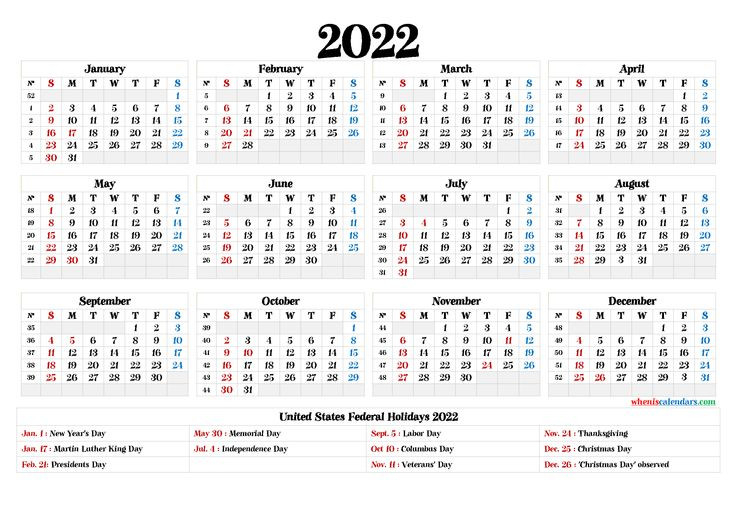 Free Printable Calendar 2022 - 6 Templates | Printable  Julian Date 2022