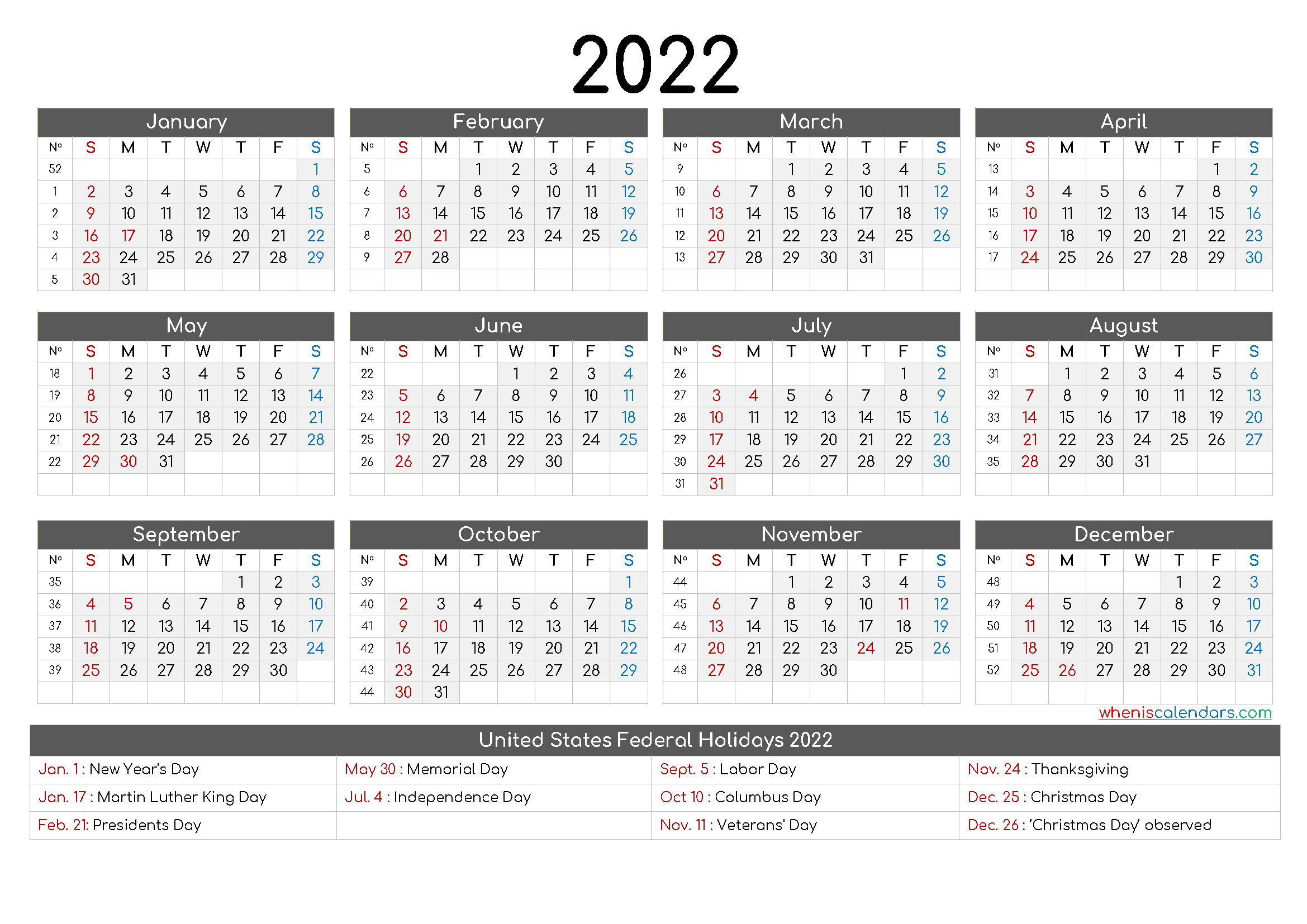 Free Printable Calendar 2022 - 9 Templates  Printable Calendar 2022 Timeanddate.com