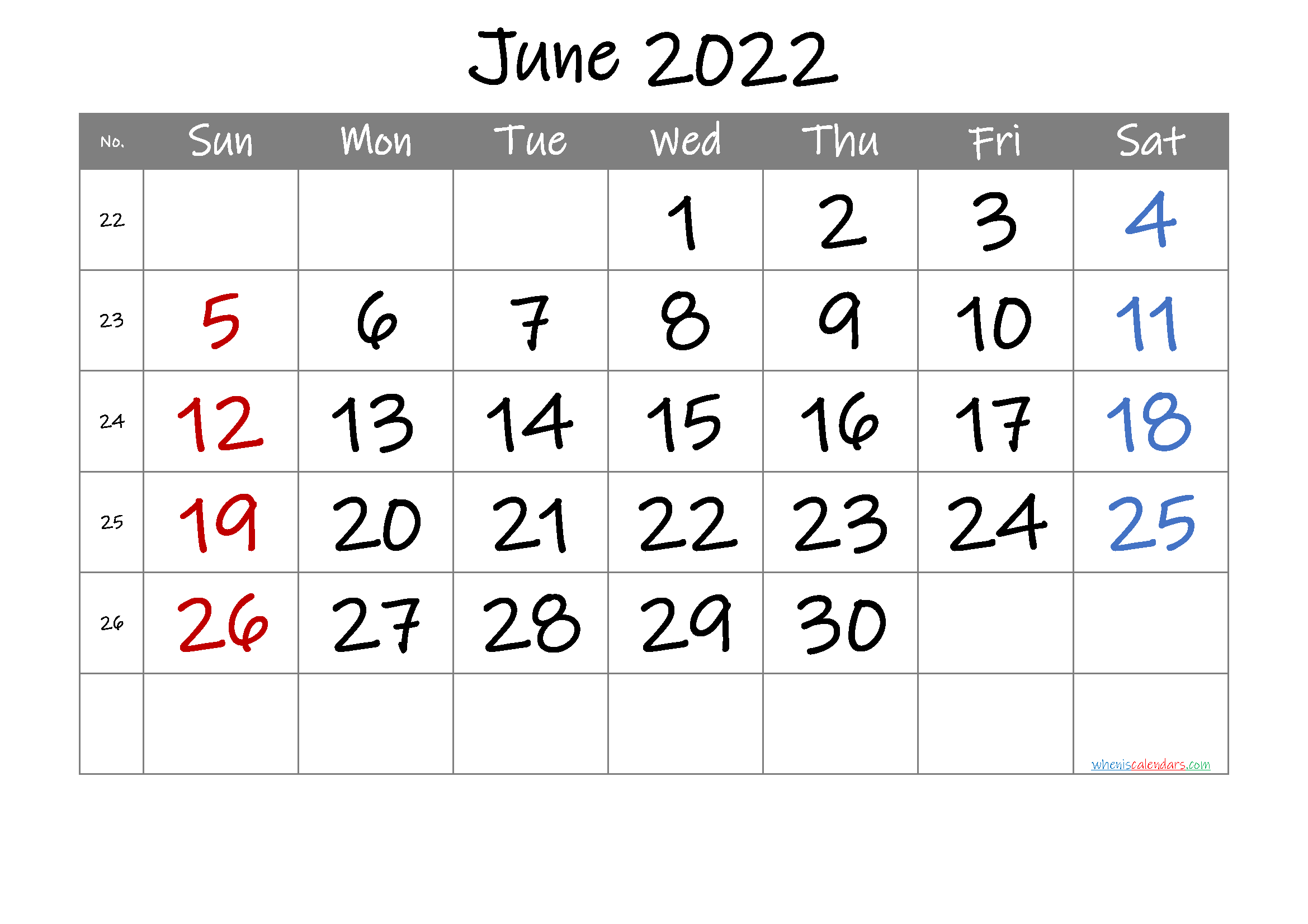 Free Printable Calendar 2022 June  Free Printable Calendar 2022 June