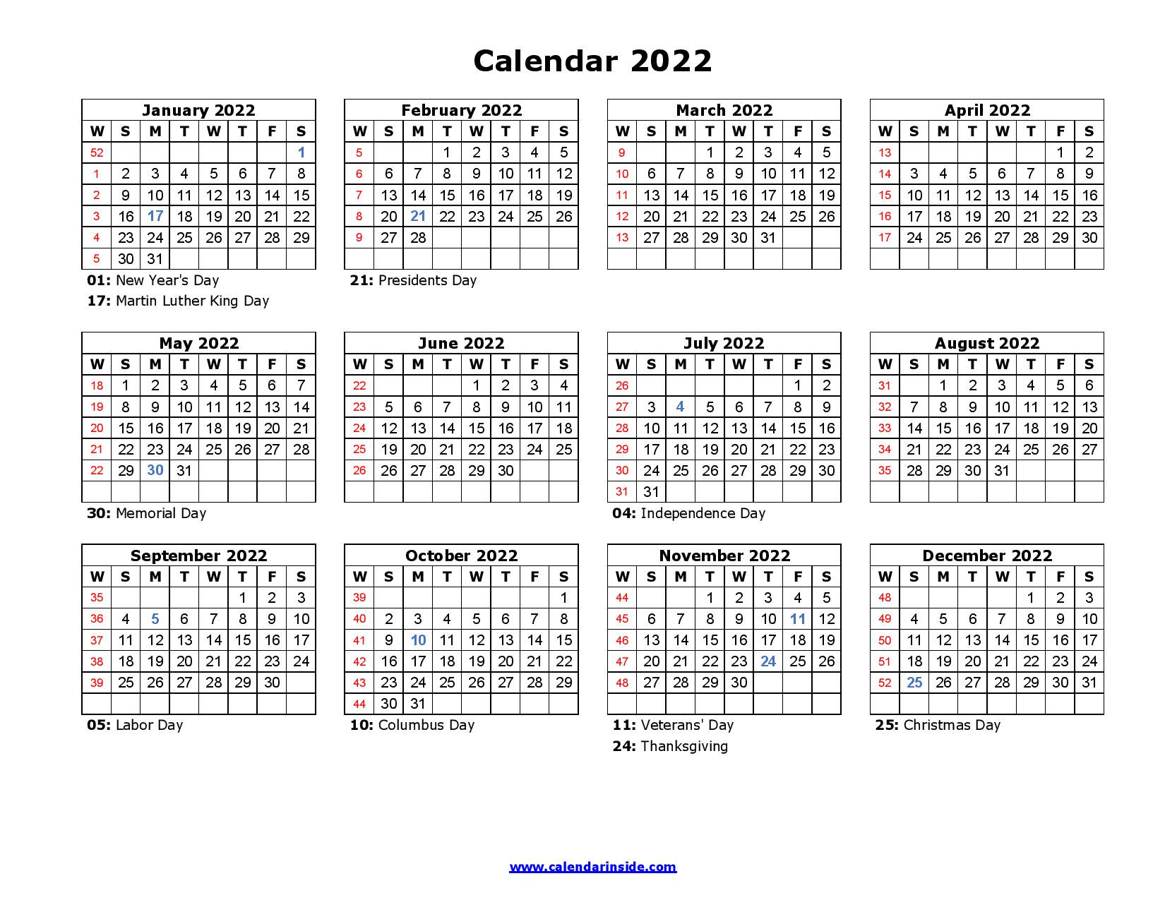 Free Printable Calendar 2022 Templates - Yearly Calendars  Free Printable Calendar 2022 And 2022 With Holidays