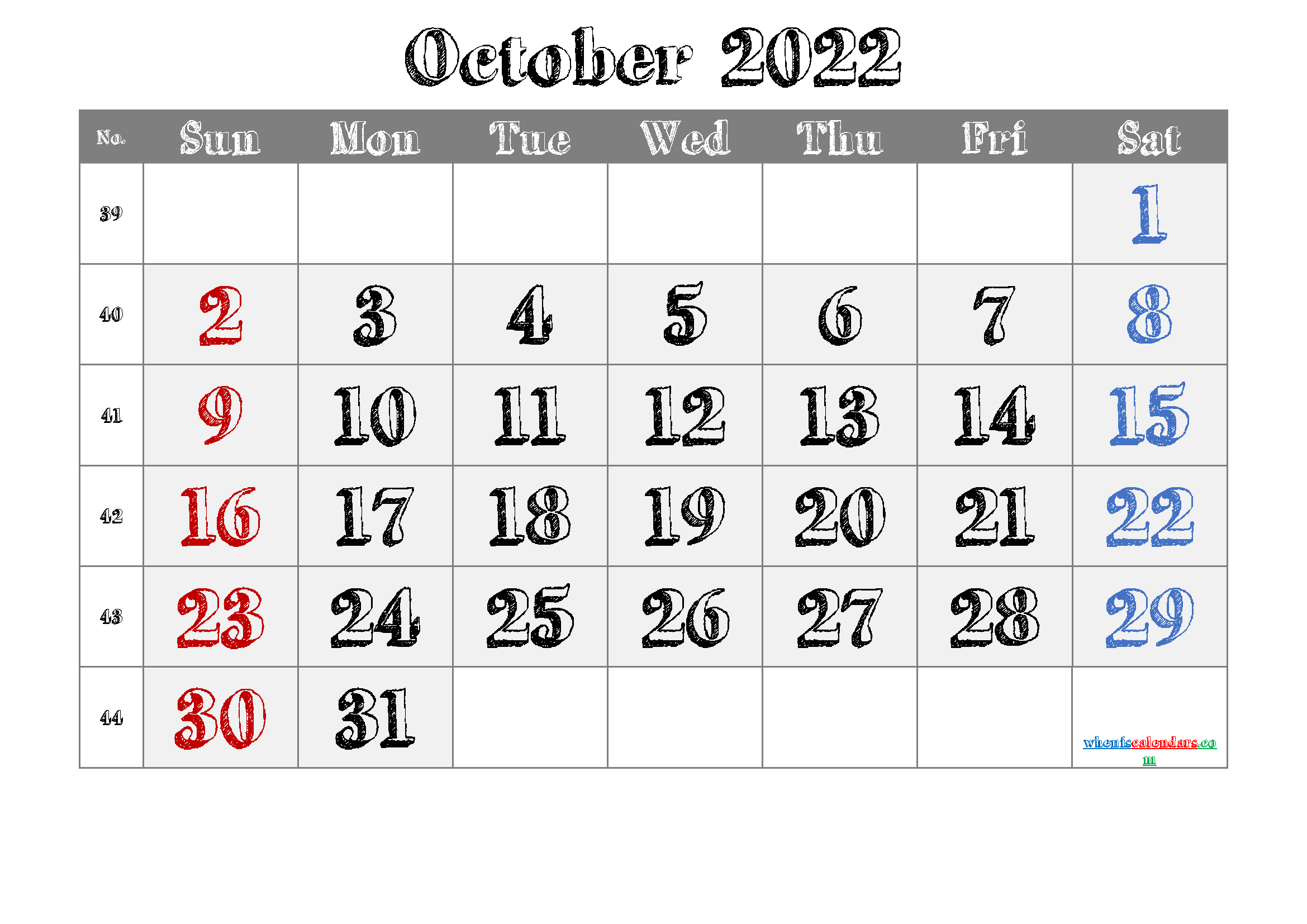 Free Printable Calendar October 2021 2022 And 2023  October 2022 Calendar Printable