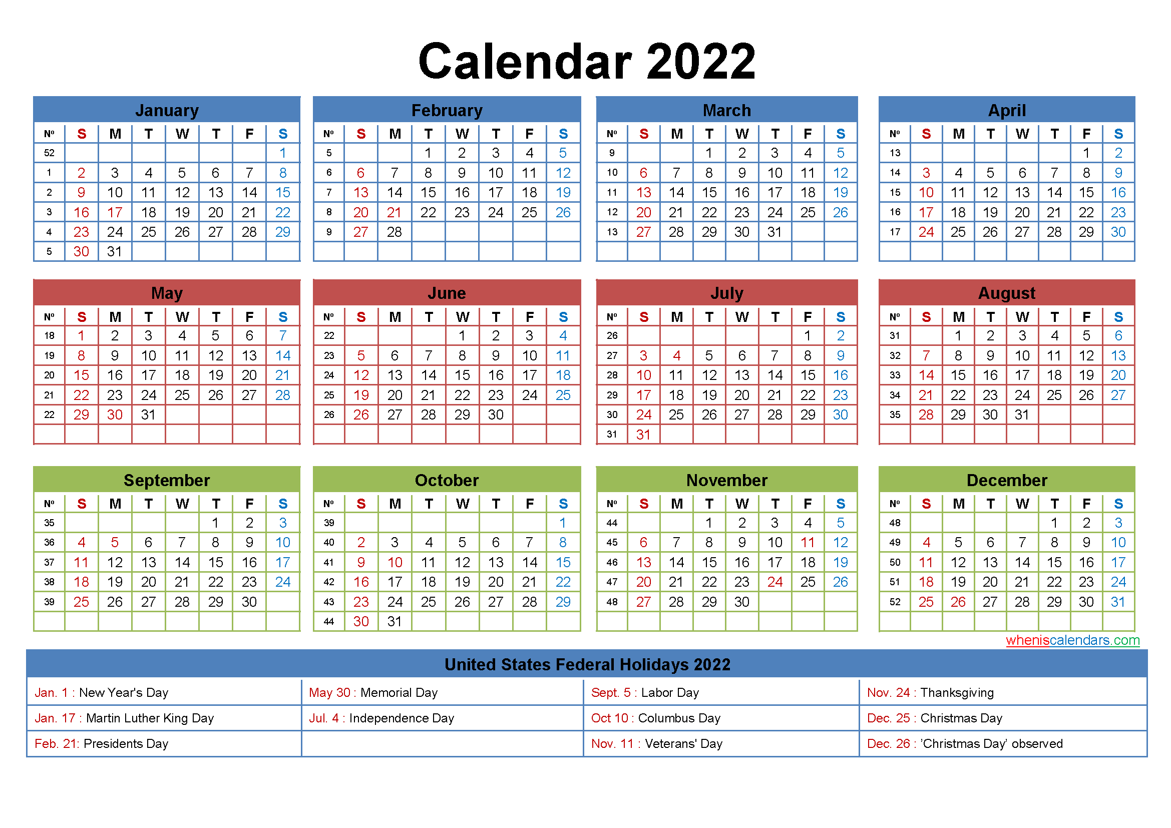 Free Printable Editable Calendar 2022 - Template No.ep22Y22  Printable Calendar 2022 Blog