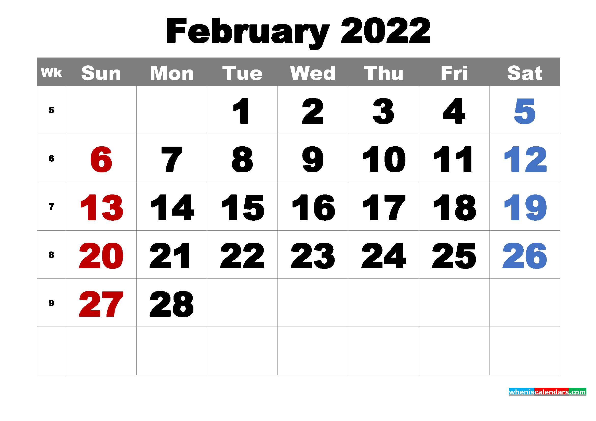 Free Printable February 2022 Calendar Word, Pdf, Image  Free Printable 2022 Calendar Printable Word