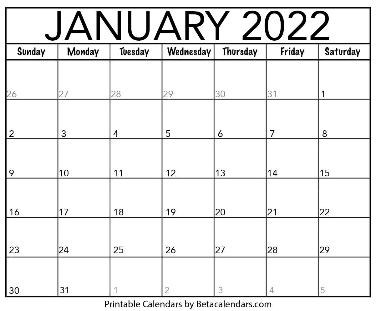 Free Printable January 2022 Calendar  Calendar 2022 January To May