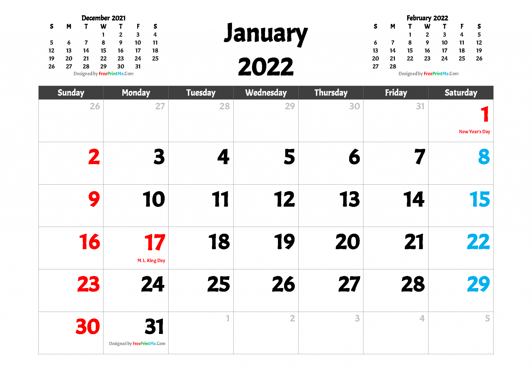 Large Printable Calendar 2022 - Template Calendar Design