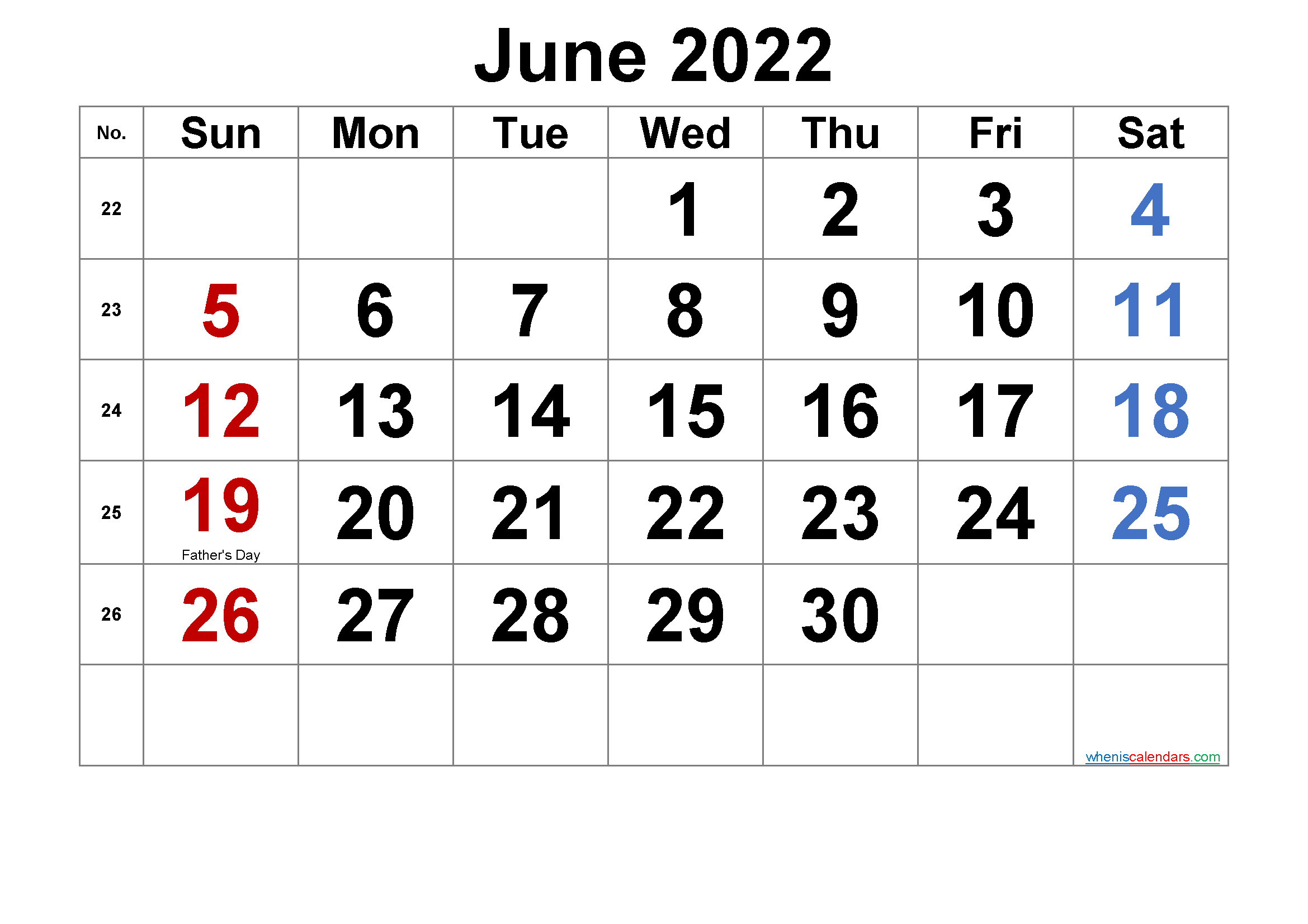 Free Printable June 2022 Calendar With Holidays  Calendar 2022 January To June