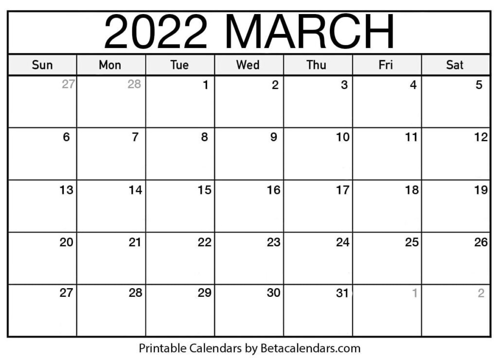 Free Printable March 2022 Calendar  2022 March April Calendar