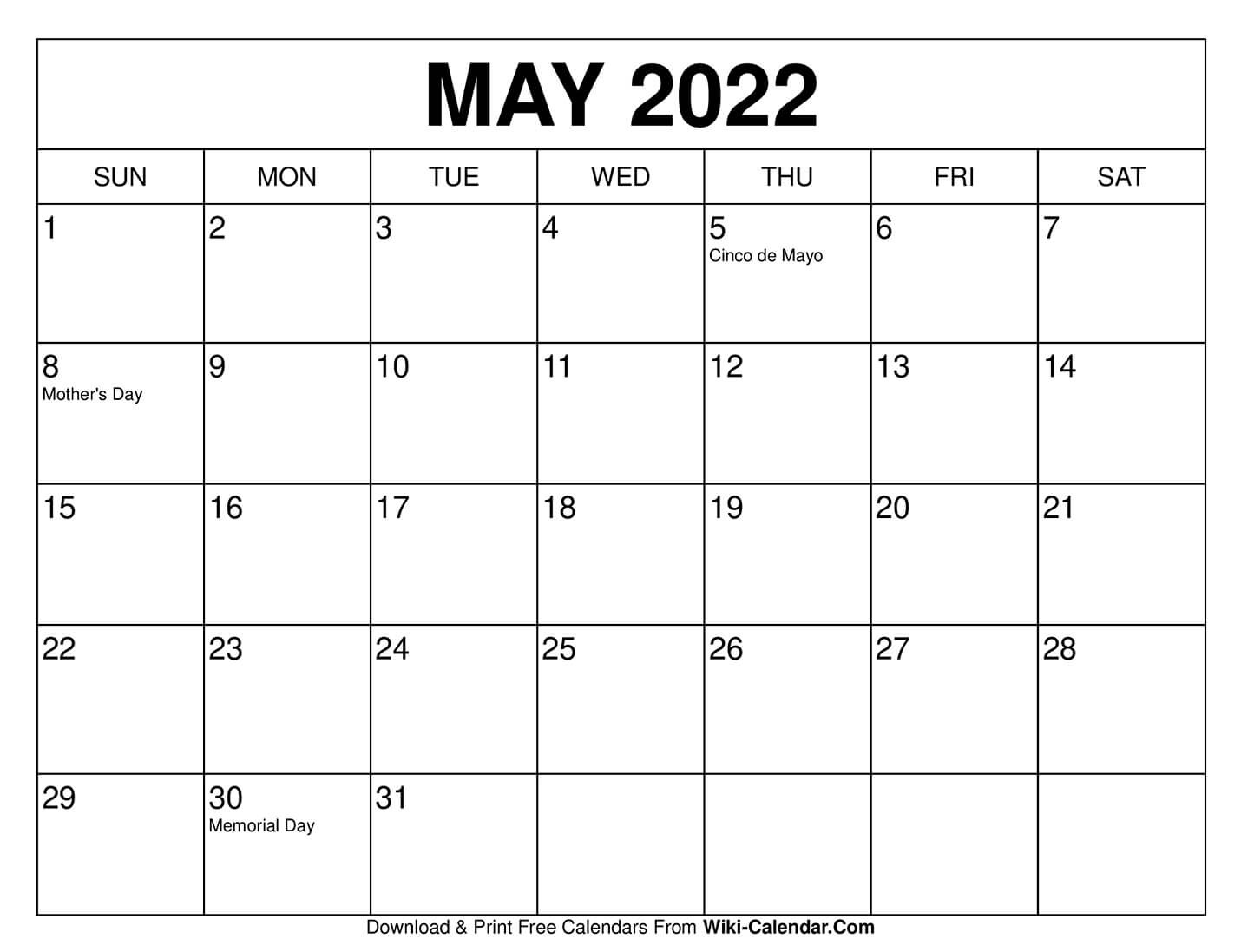 Free Printable May 2020 Calendars  Free Printable Calendar 2022 May