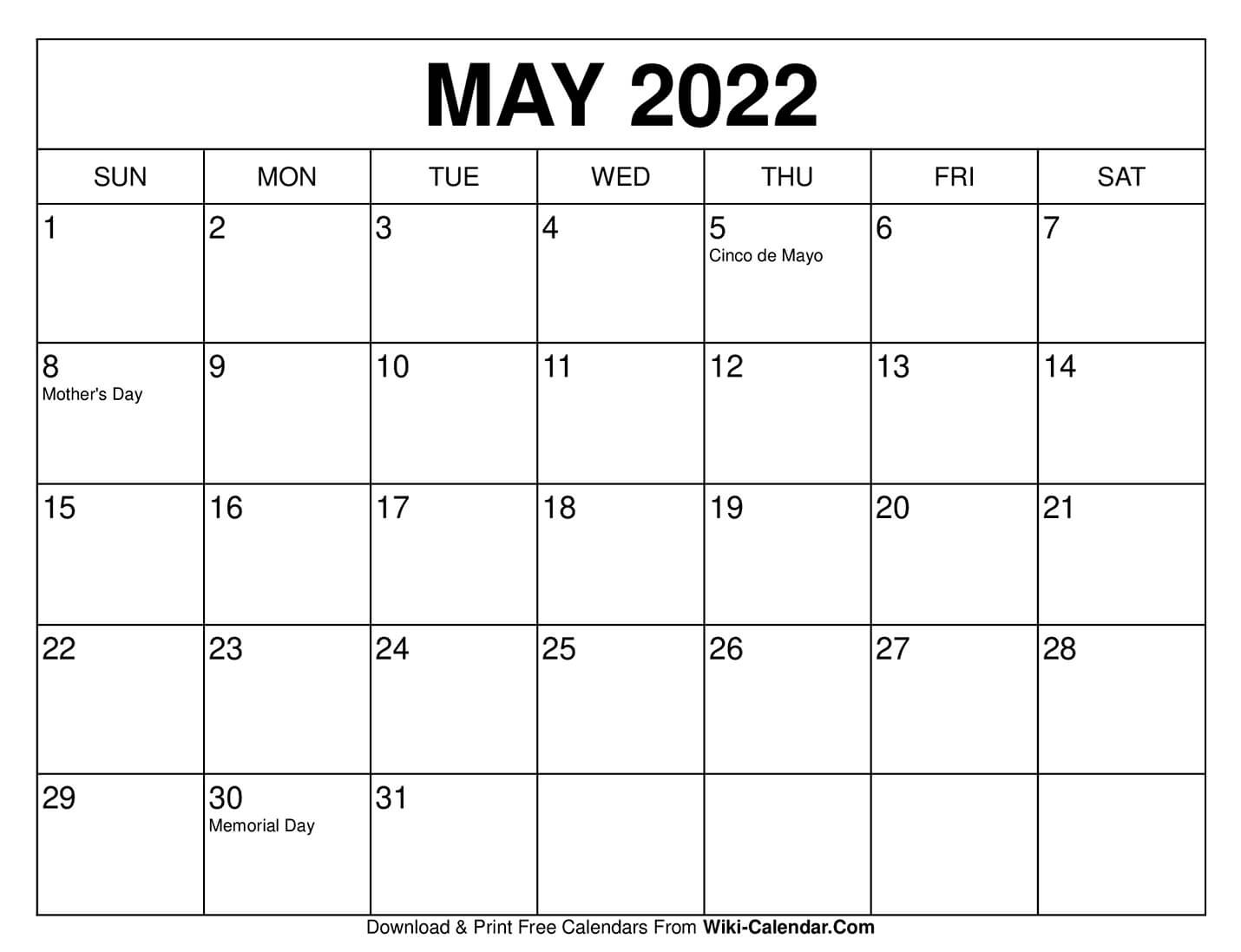 Free Printable May 2020 Calendars  Printable Calendar 2022 May
