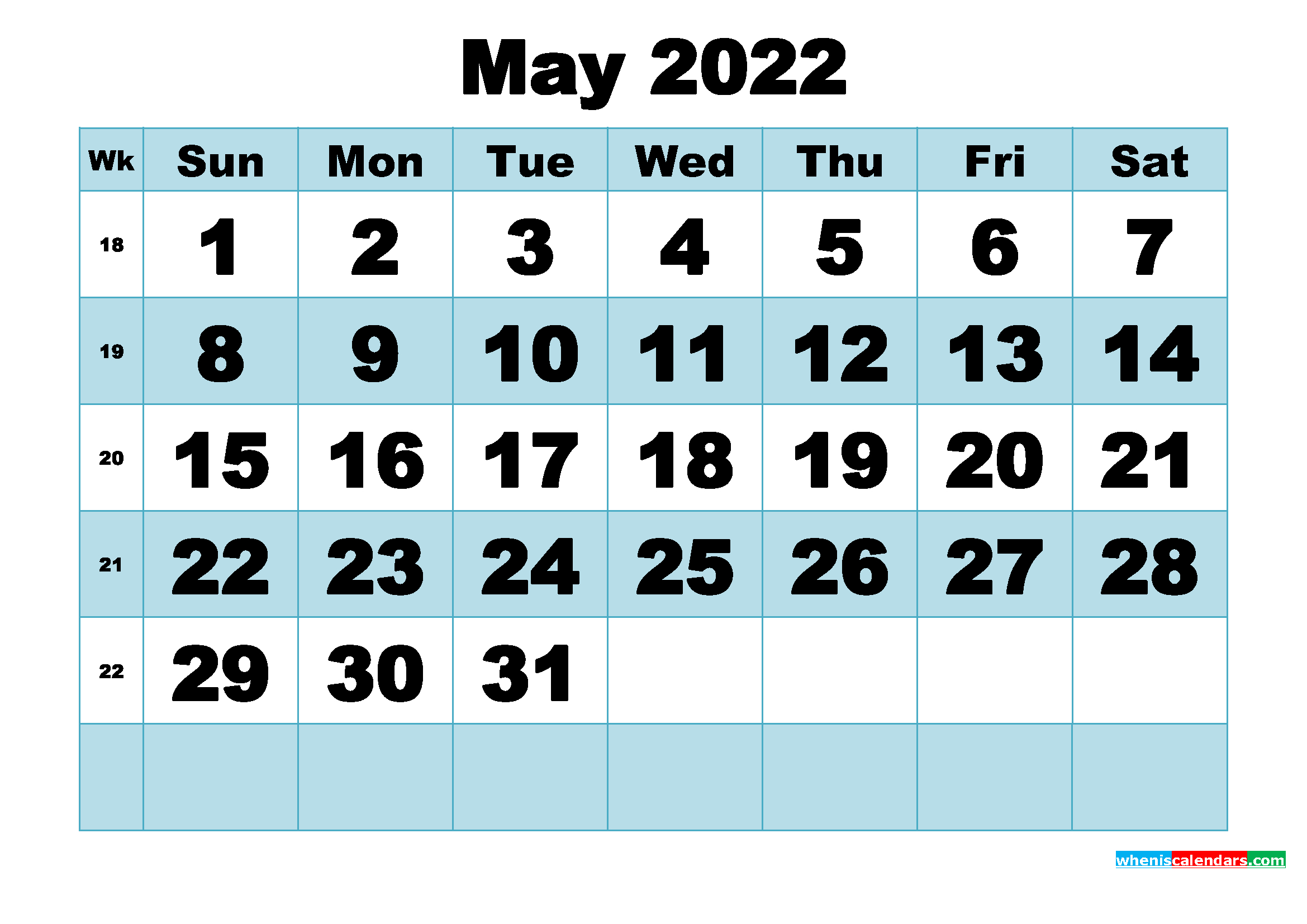 Free Printable May 2022 Calendar Word, Pdf, Image  2022 Calendar Printable May