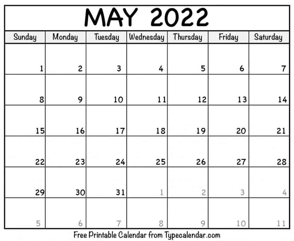 Free Printable May 2022 Calendars  May Calendar For 2022