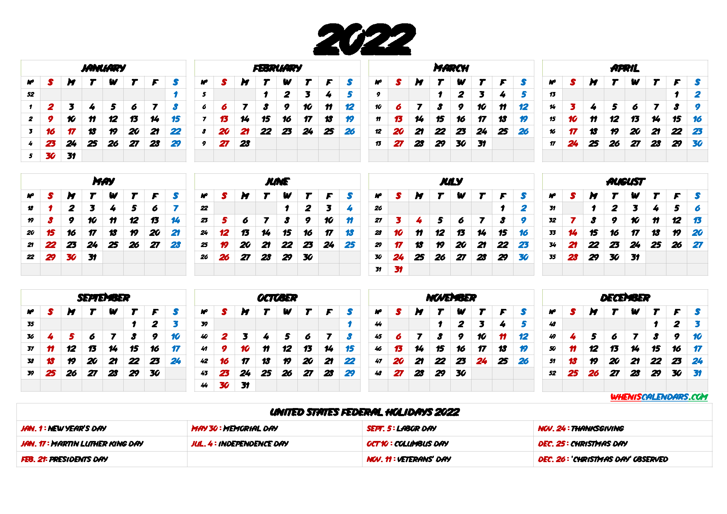 2022 United States Government Calendar Printable - Template Calendar Design