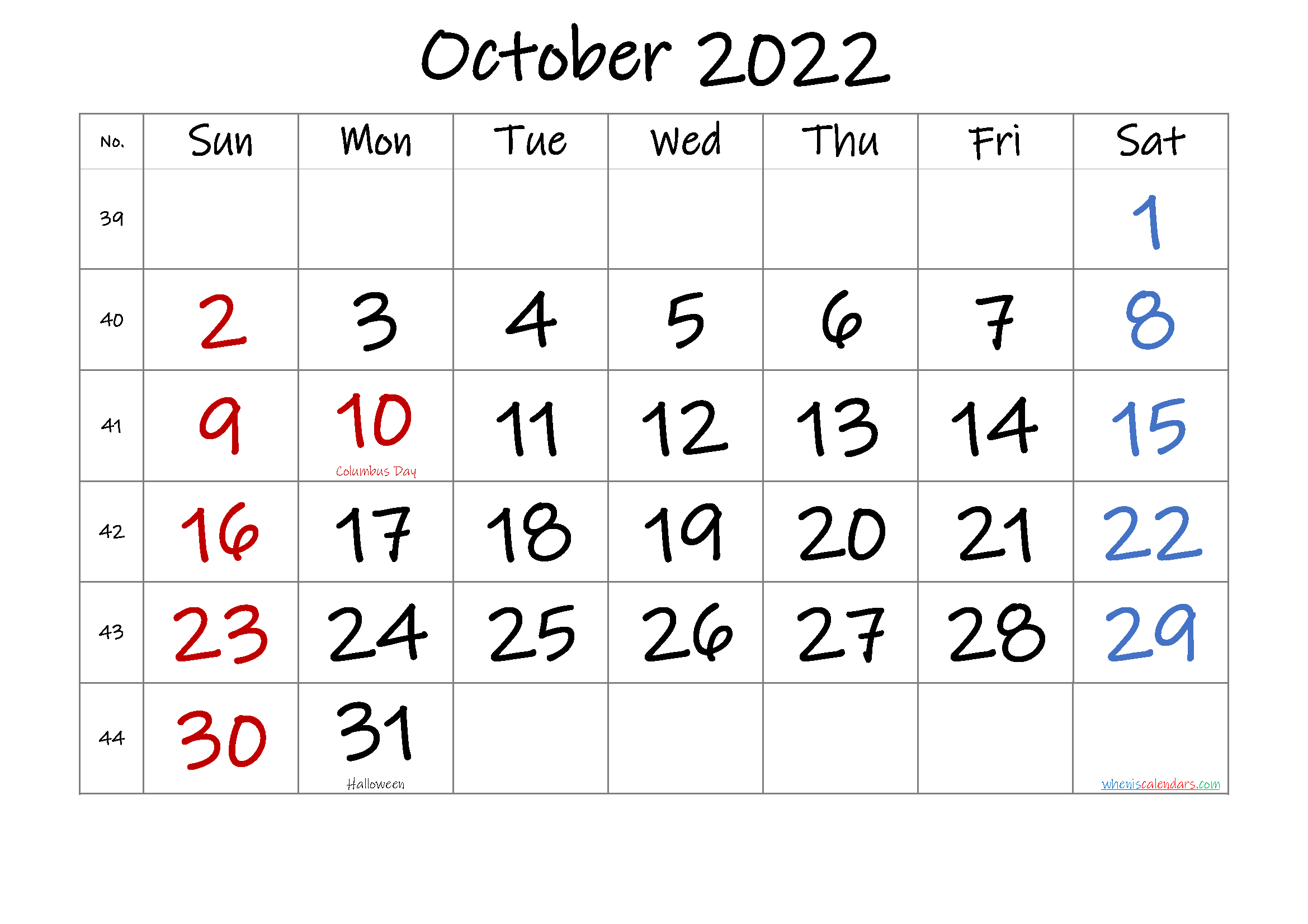 Free Printable October 2022 Calendar  Free Printable October 2022 Calendar