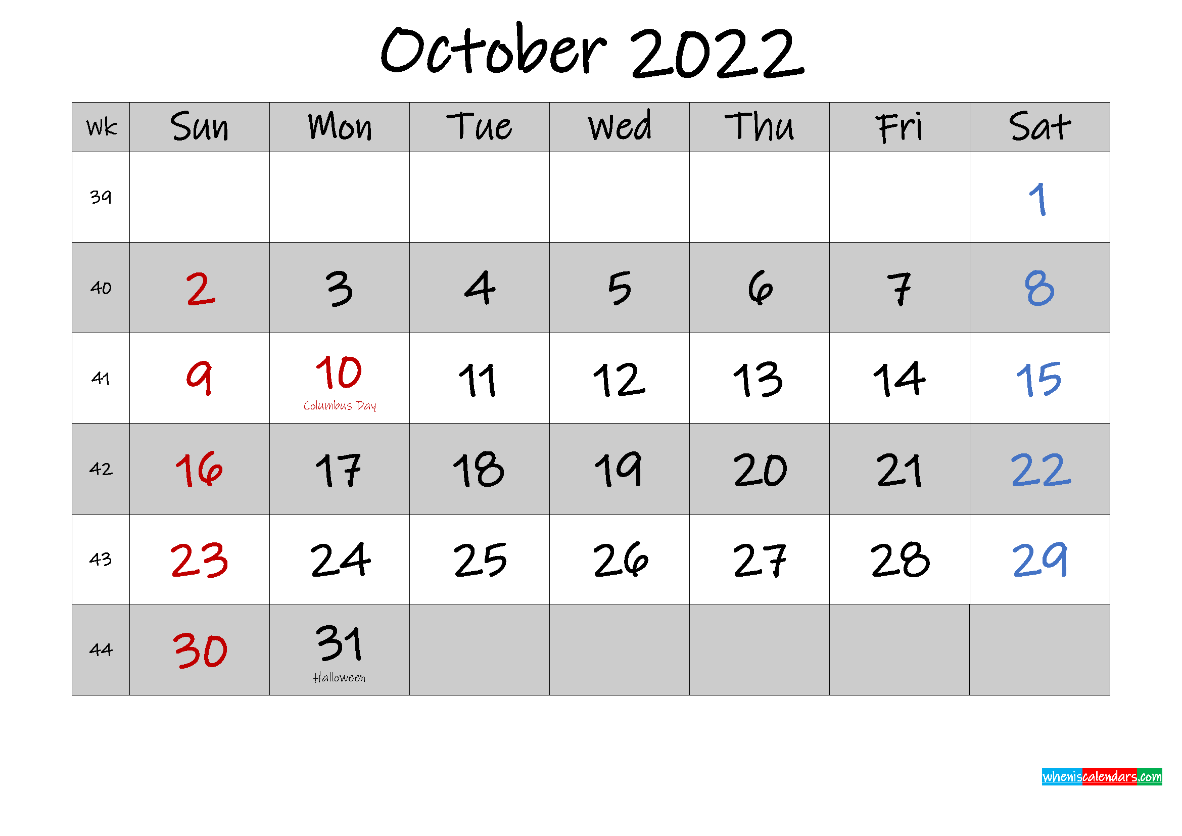 Free Printable October 2022 Calendar With Holidays  October 2022 Calendar Printable