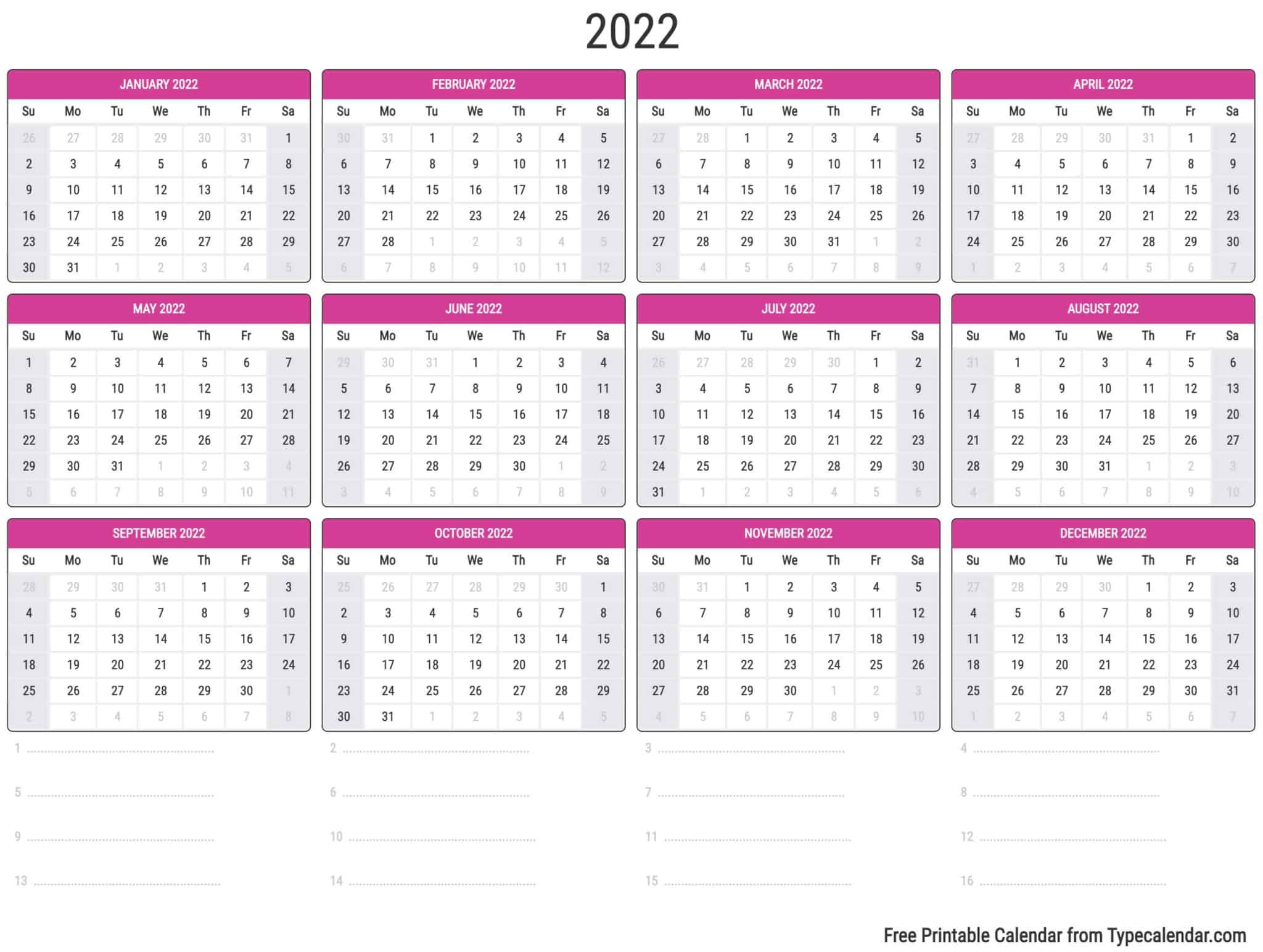 Free Printable Year 2022 Calendar | Type Calendar  Printable Calendar 2022 Blank