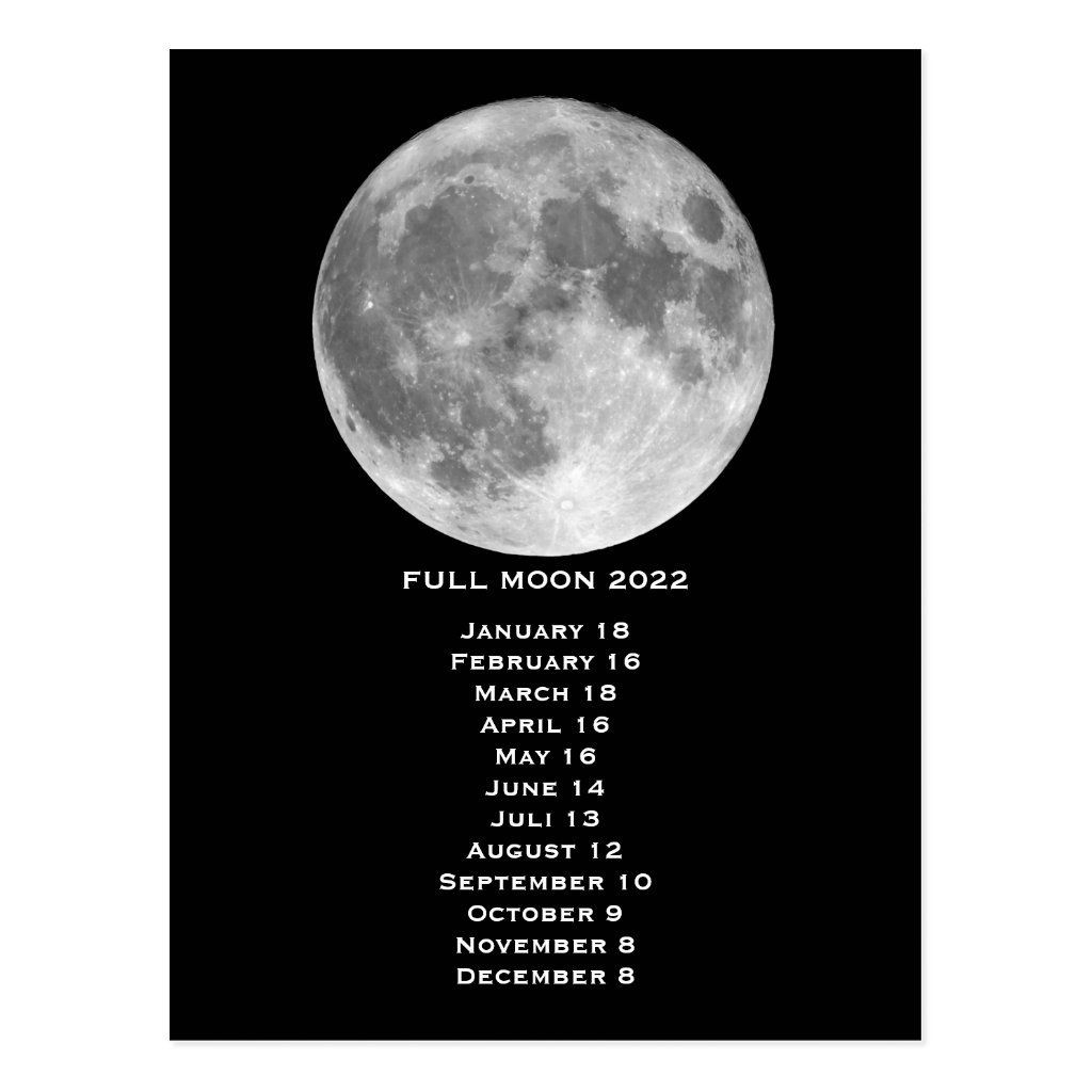 Full Moon Phases Calendar 2022 Postcard | Zazzle  2022 Calendar With Lunar