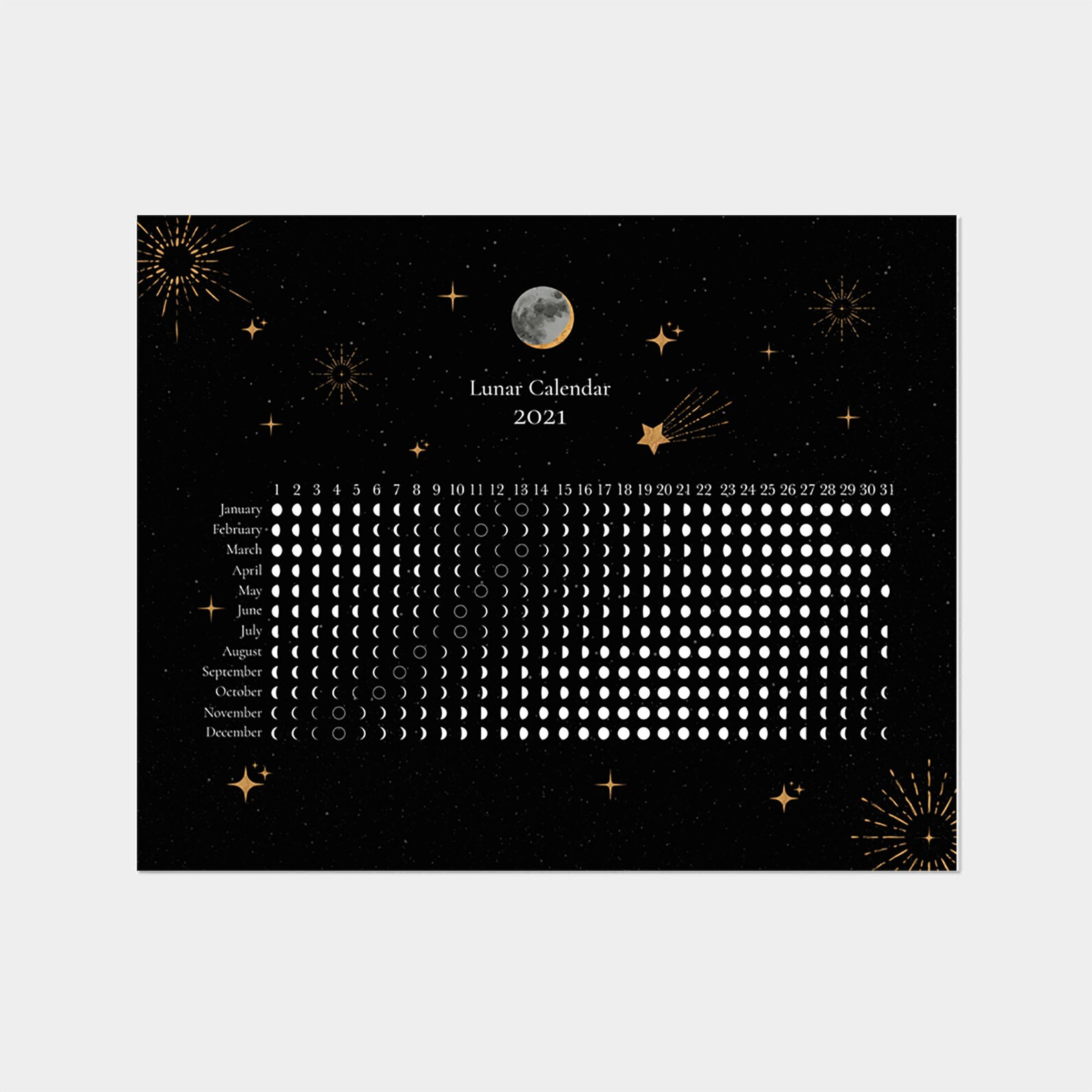 Horizontal Lunar Calendar With Stars 2021 Northern  2022 Lunar Calendar Northern Hemisphere