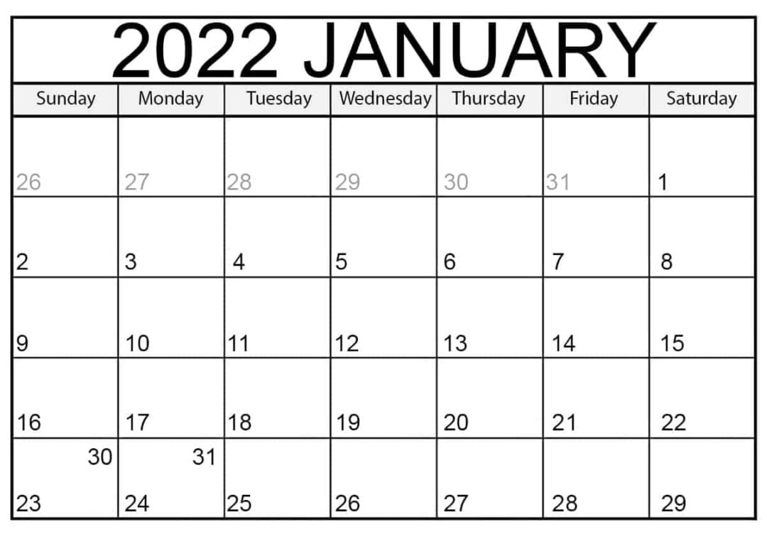 Images January 2022 Printable Calendar - Mycalendarlabs  January To June 2022 Printable Calendar