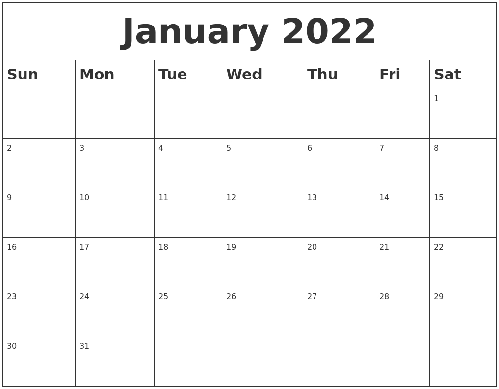 January 2022 Blank Calendar  January Through June 2022 Calendar