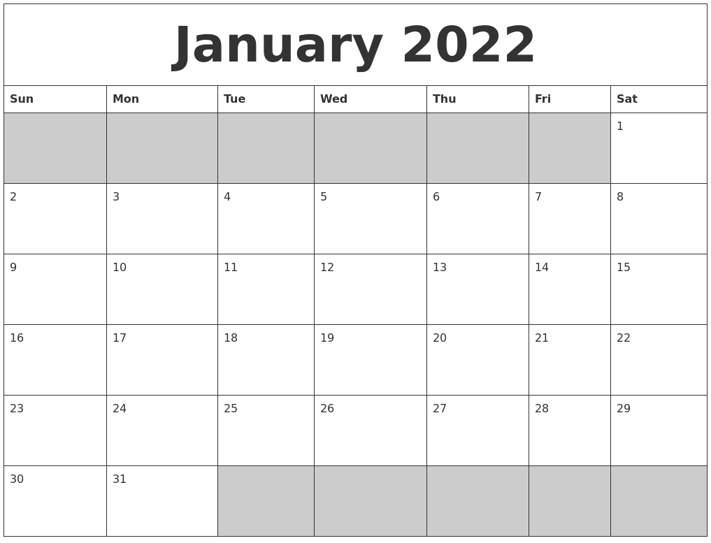 January 2022 Blank Printable Calendar  December 2022 Calendar And January 2022 Calendar