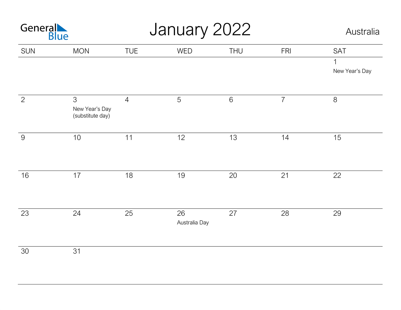 January 2022 Calendar Australia  Calendar 2022 Luxembourg