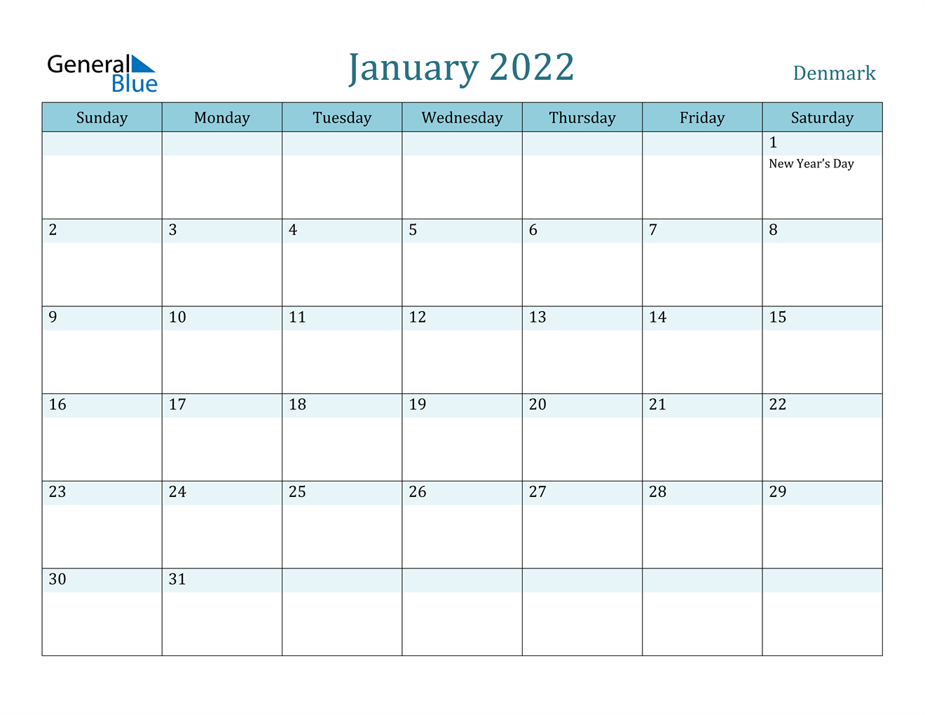 January 2022 Calendar - Denmark  A Calendar For 2022