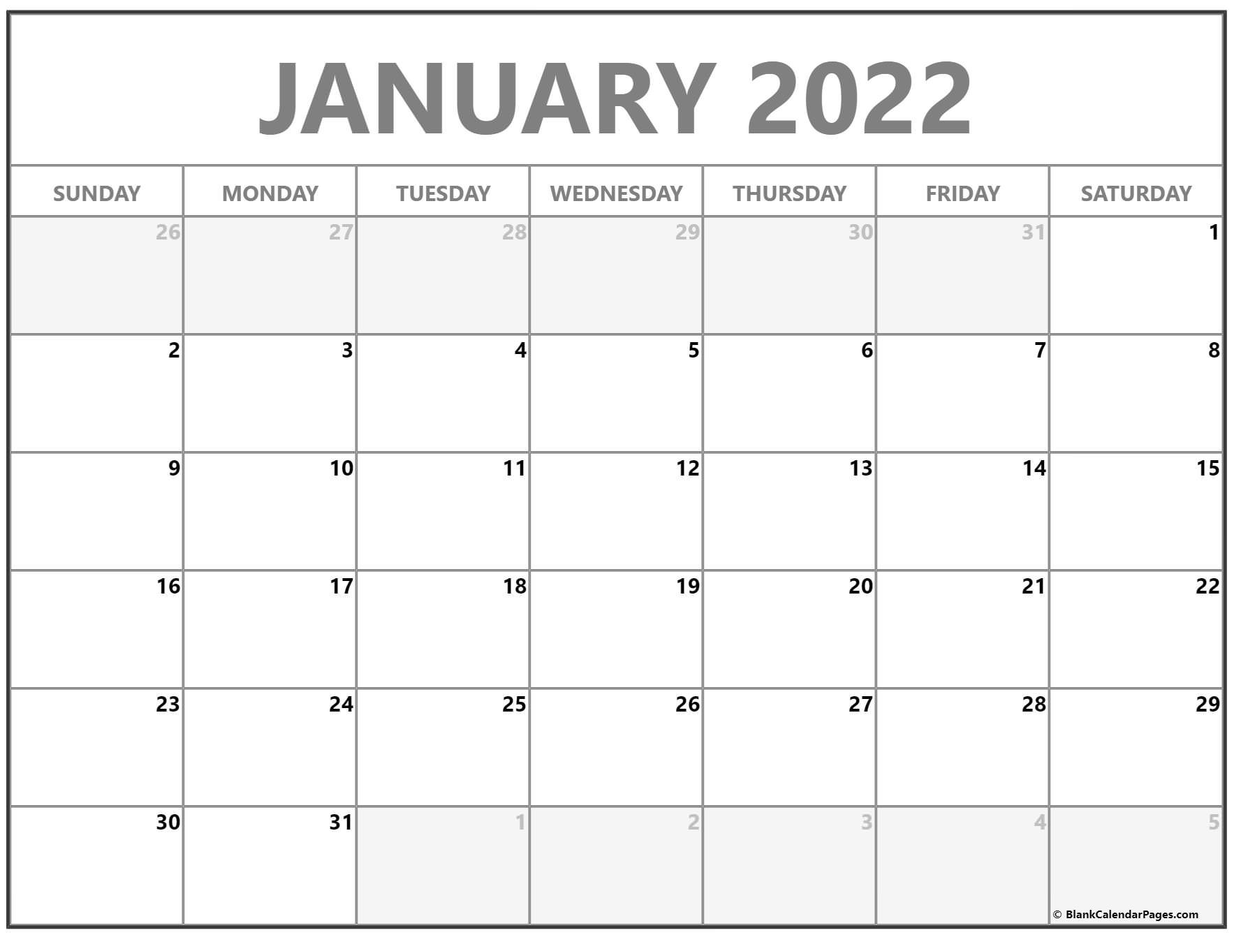 January 2022 Calendar | Free Printable Calendar Templates  Dec Jan Calendar 2022