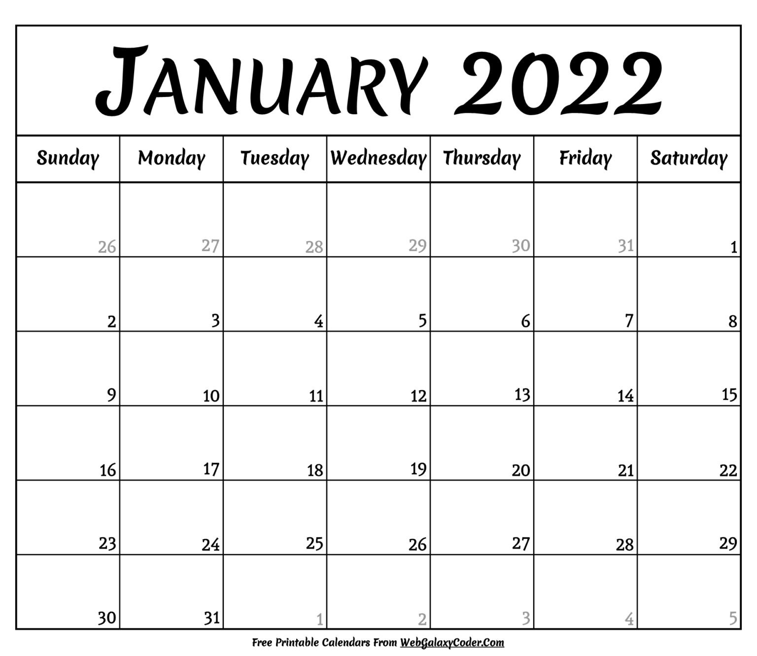 January 2022 Calendar - Printable Format - Print Now  Calendar 2022 Festival