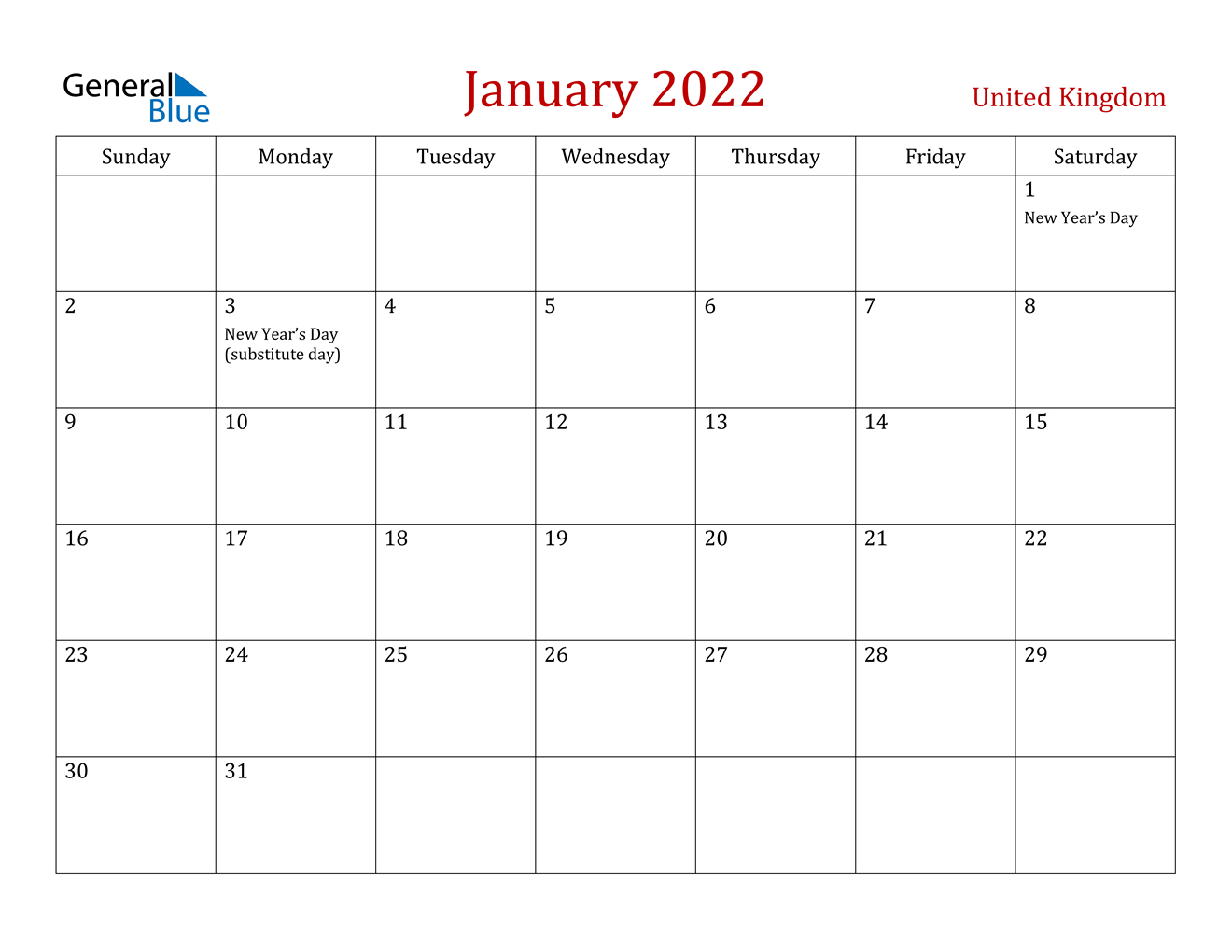 January 2022 Calendar - United Kingdom  Scps 2022 To 2022 Calendar