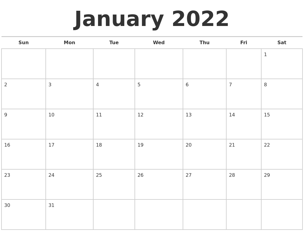 January 2022 Calendars Free  October 2022 To Jan 2022 Calendar