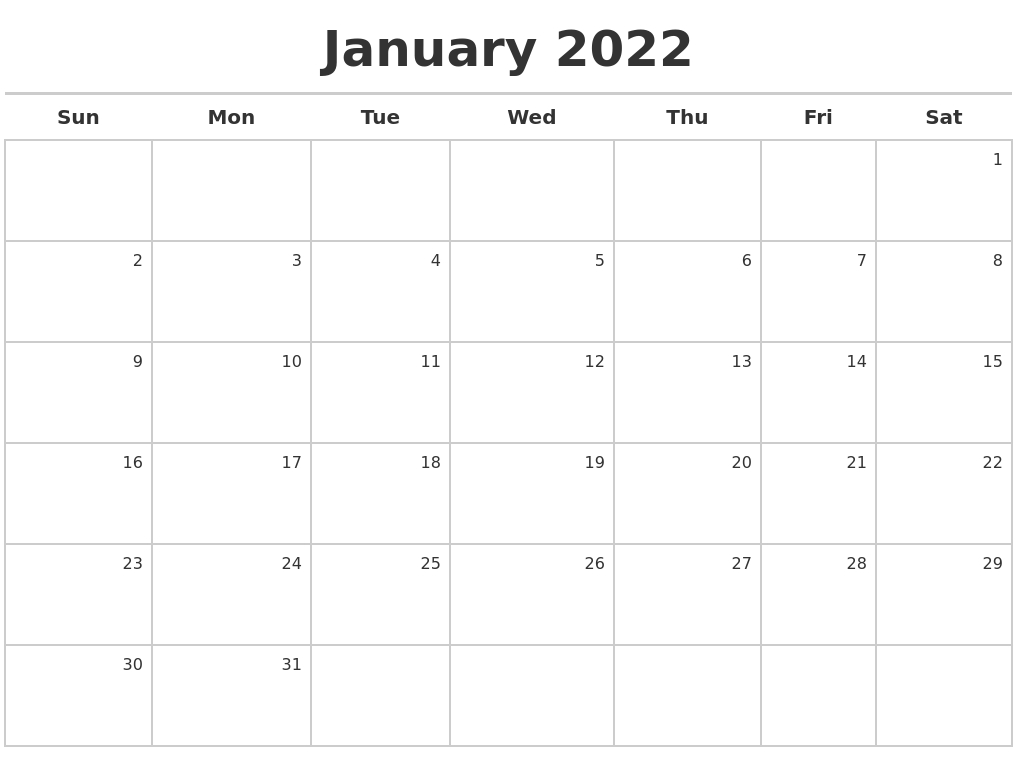 January 2022 Printable Calendars | Free Letter Templates  Calendar 2022 Download Word