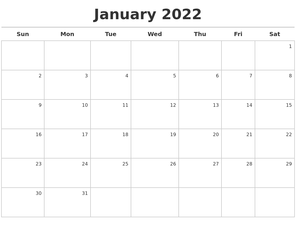 January 2022 Printable Calendars | Free Letter Templates  December 2022 January 2022 Calendar Printable