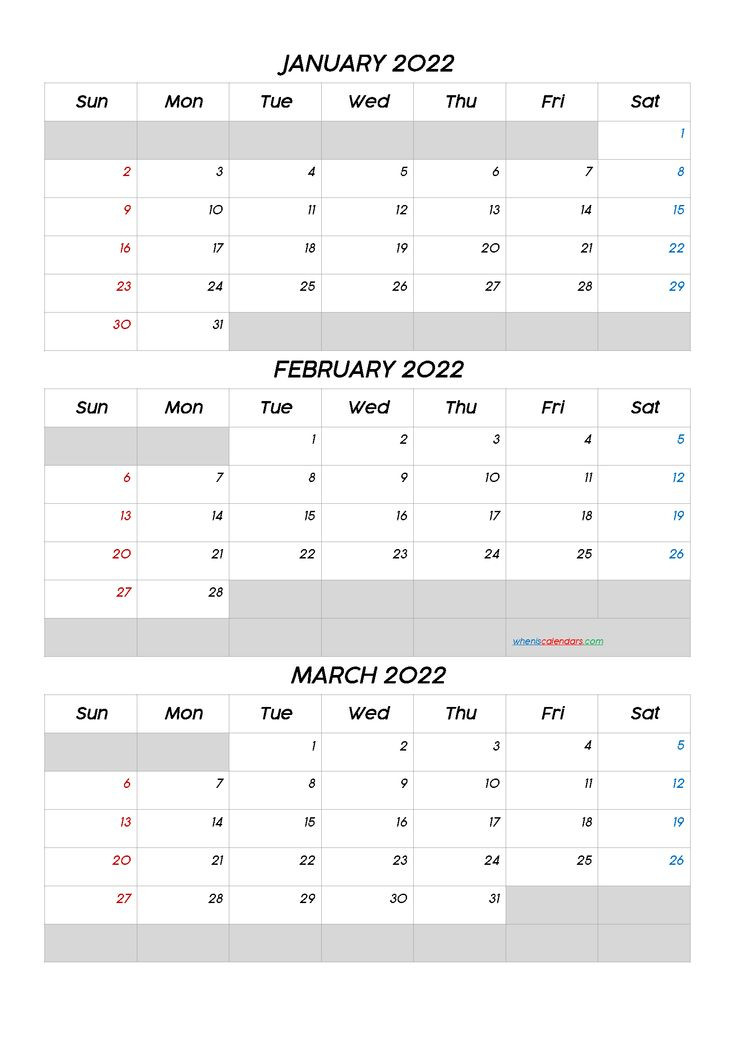 January February March 2022 Calendar Printable [Q1-Q2-Q3  February March April 2022 Calendar