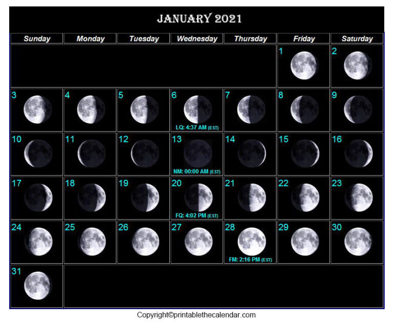 January Moon Phase Calendar | Printable The Calendar  Full Moon Calendar 2022 Germany