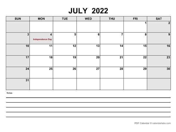 July 2022 Calendar | Calendarlabs  Printable Calendar 2022 Calendarlabs