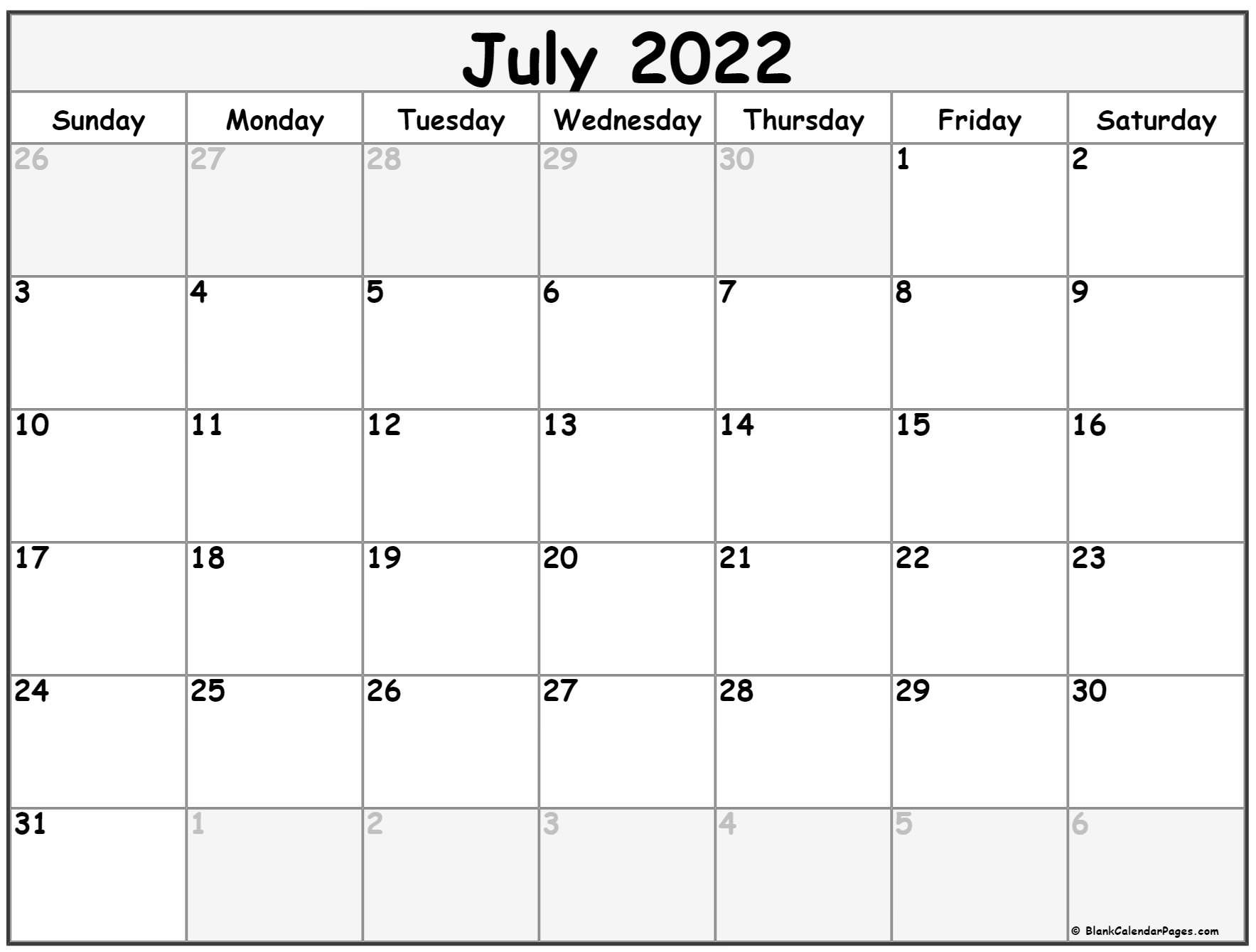 July 2022 Calendar | Free Printable Calendar Templates  Summer 2022 Calendar Printable