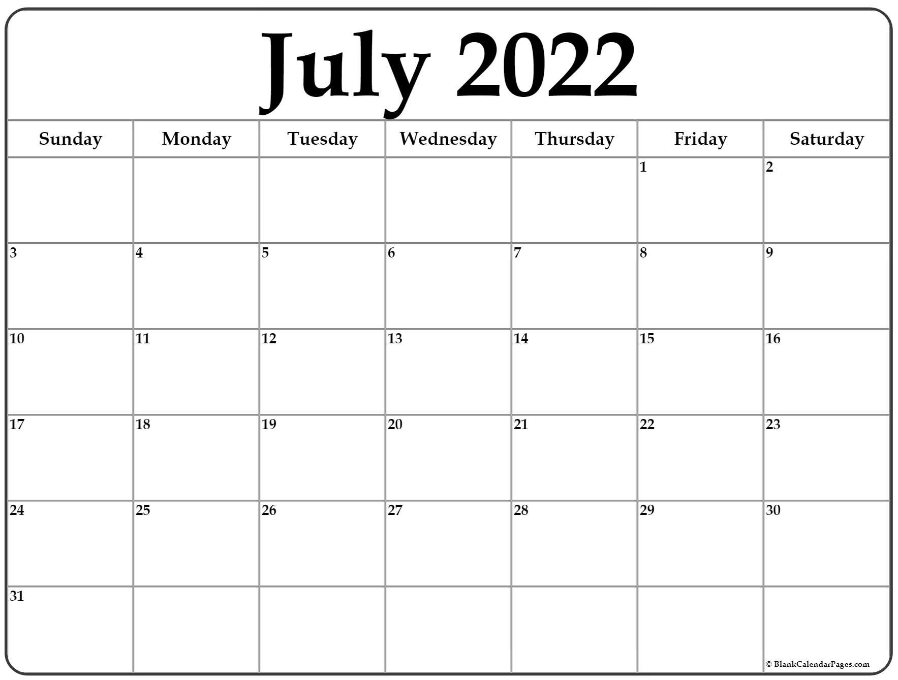 July 2022 Calendar | Free Printable Calendar Templates  Summer 2022 Calendar Printable