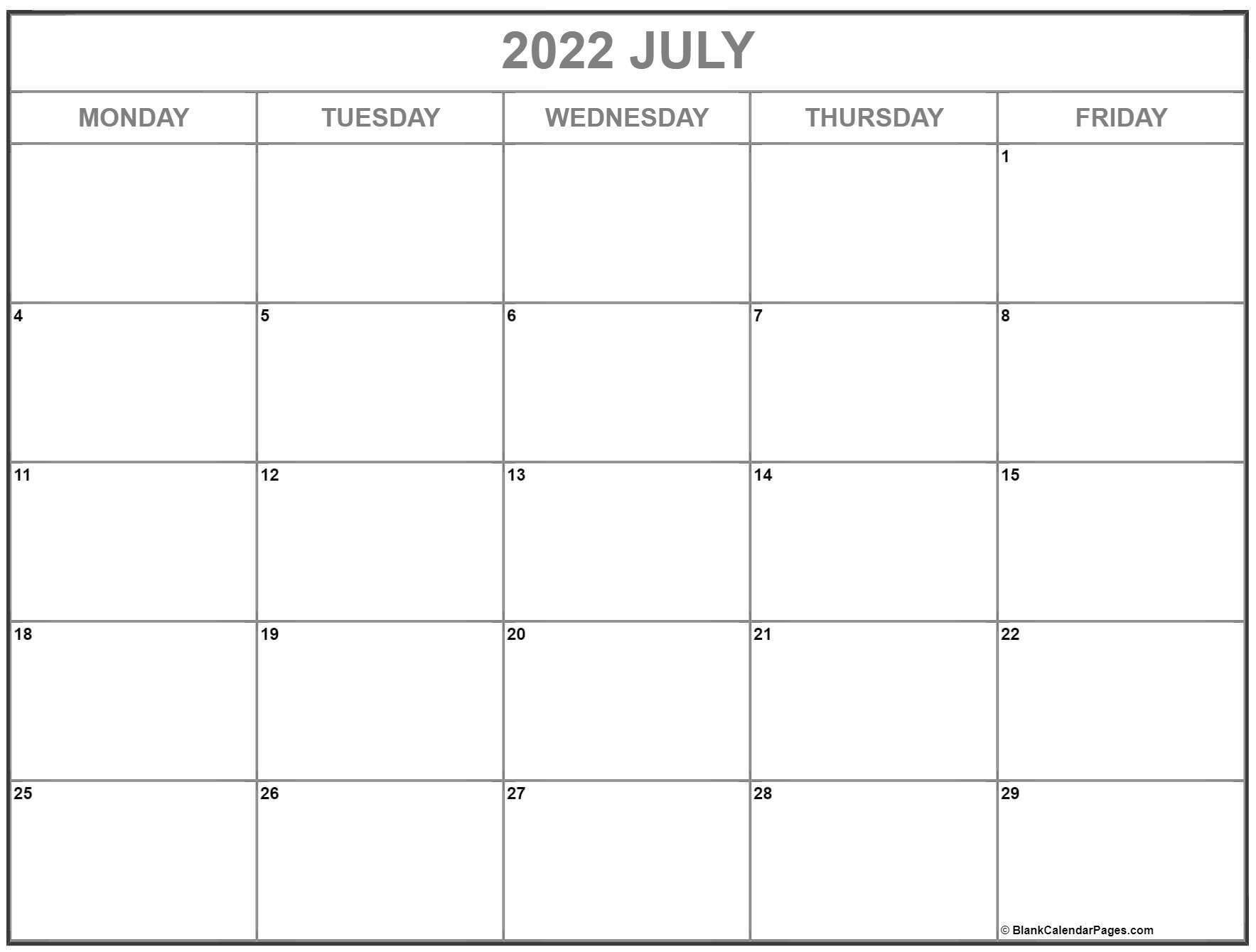 July 2022 Monday Calendar | Monday To Sunday  Free Printable Calendar 2022 Starting Monday