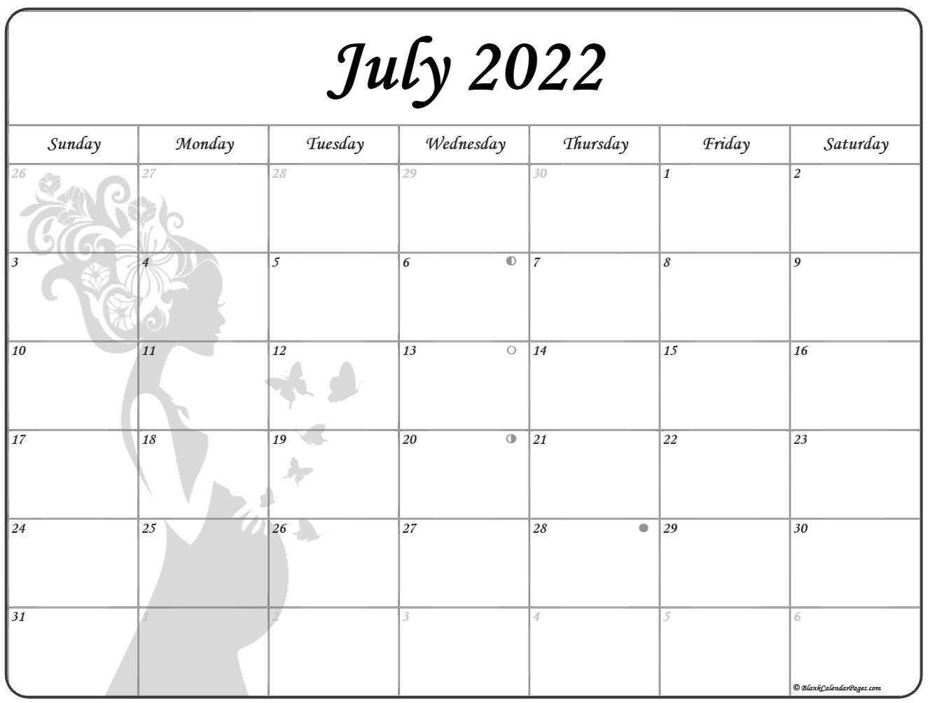 July 2022 Pregnancy Calendar | Fertility Calendar  Free Printable Lunar Calendar 2022