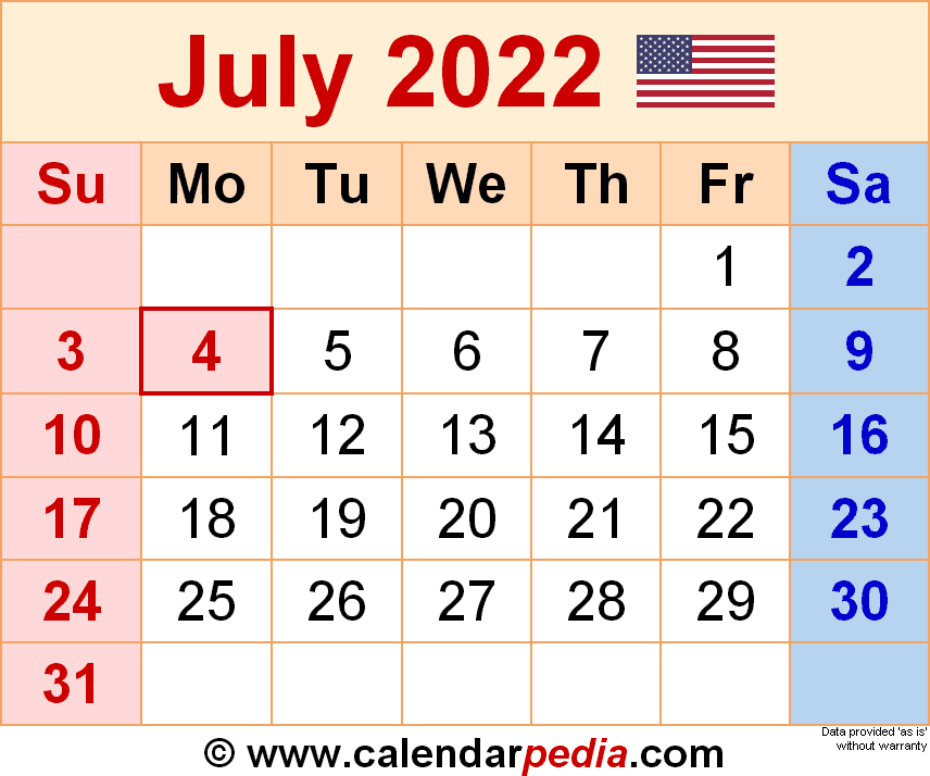 July Calendar 2022 Docs - September Calendar 2022  Summer 2022 Calendar Printable