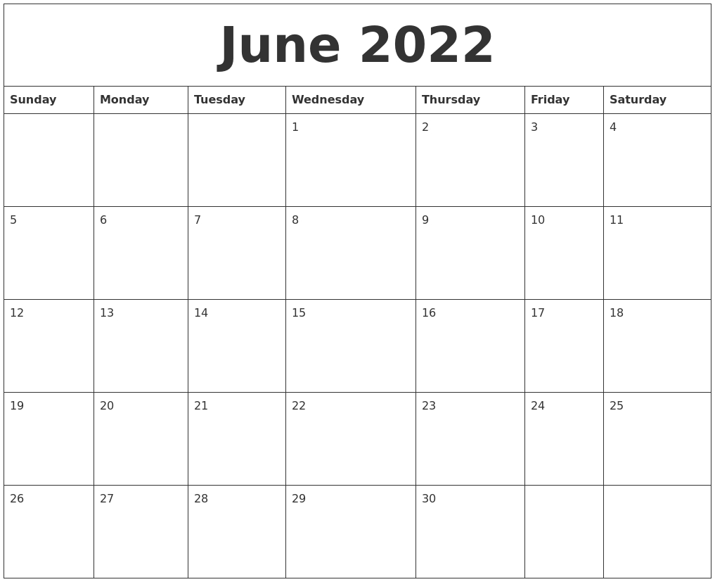 June 2022 Blank Printable Calendars  June And July Calendar For 2022