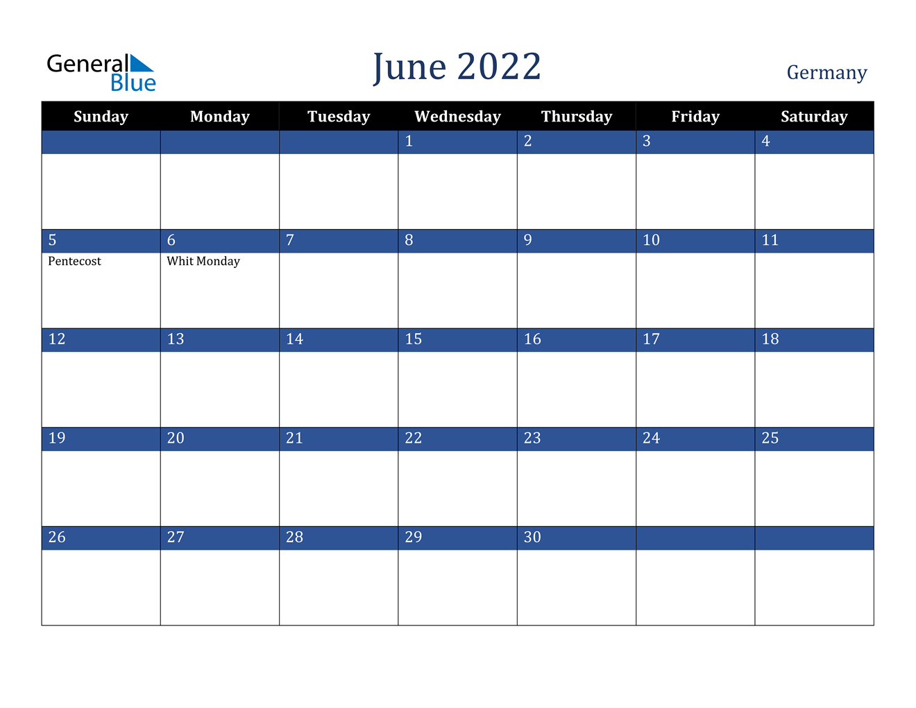 June 2022 Calendar - Germany  Calendar For 2022 June