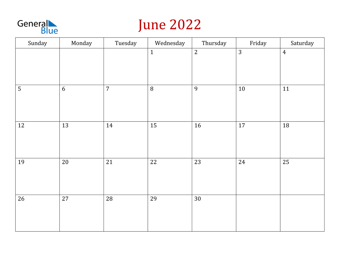 June 2022 Calendar - Pdf Word Excel  July 2022 To June 2022 Calendar Printable