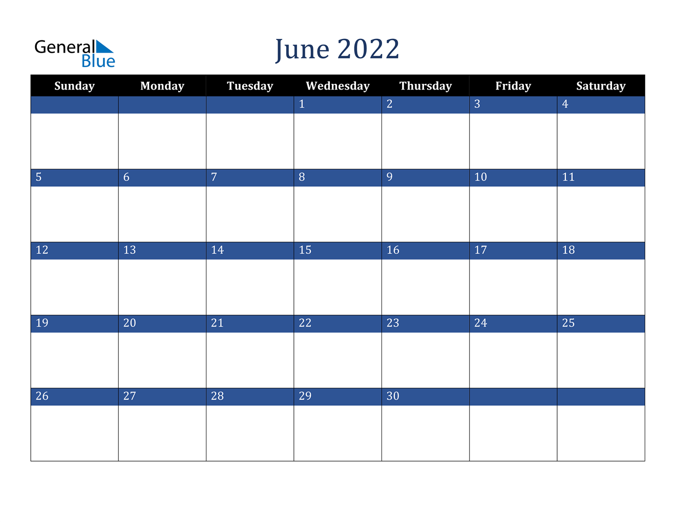 June 2022 Calendar - Pdf Word Excel  June 2022 Calendar Printable