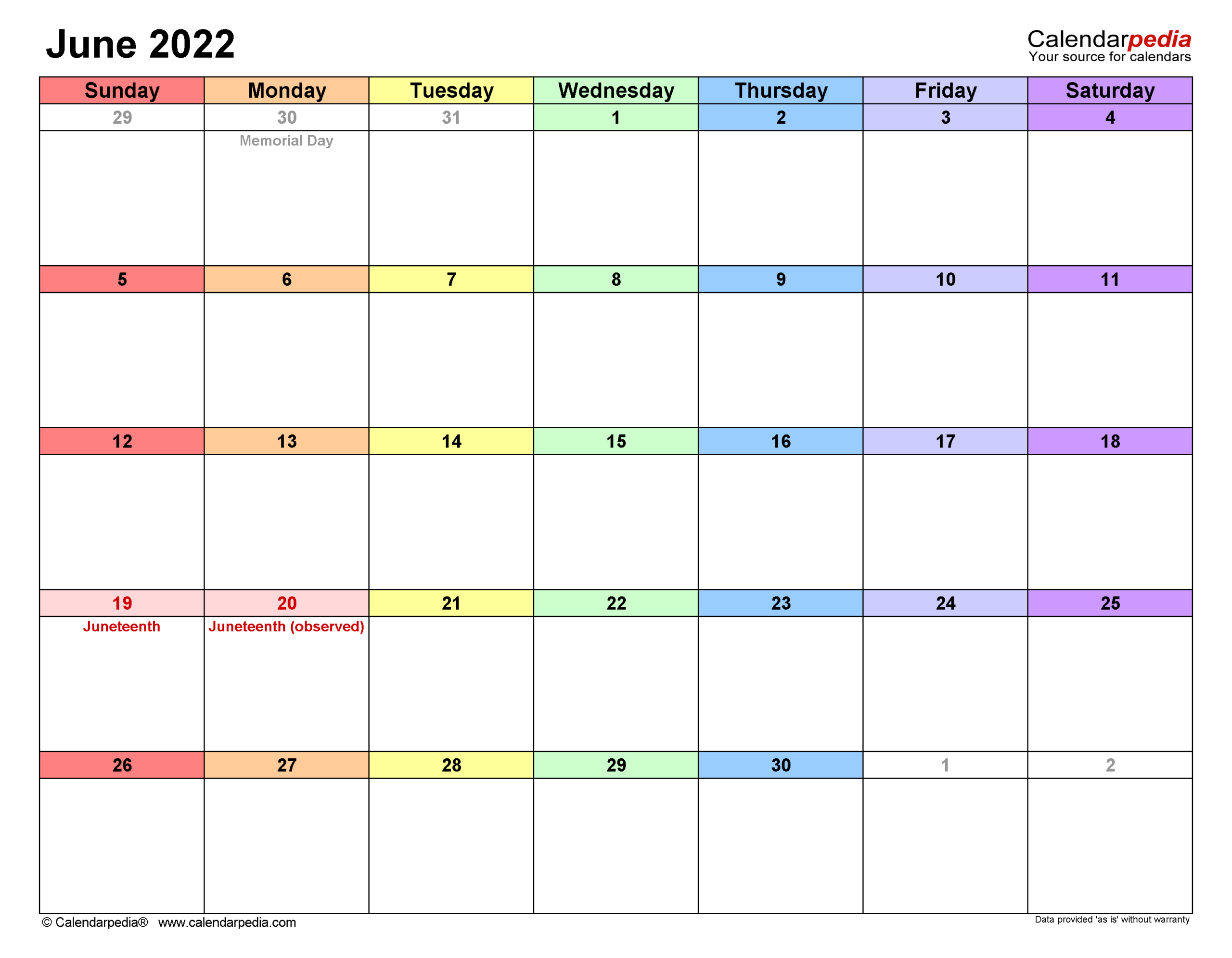 June 2022 Calendar | Templates For Word, Excel And Pdf  Calendar Jan To June 2022